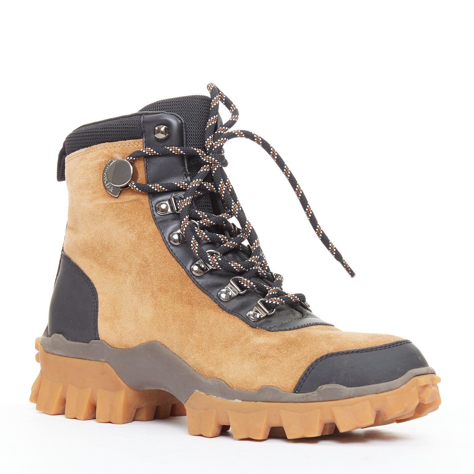 Moncler MONCLER Helis brown sided leather black hiking ankle boots EU37 Size US 7 / IT 37 - 2 Thumbnail