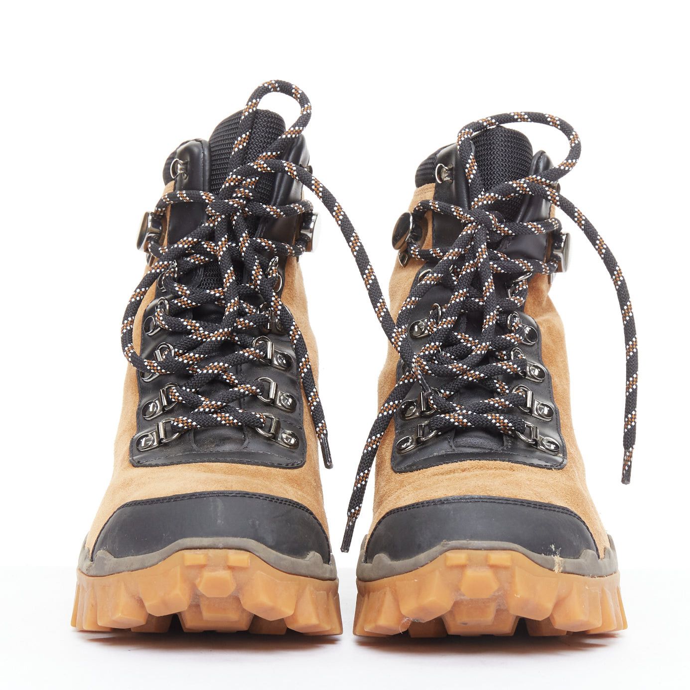 Moncler MONCLER Helis brown sided leather black hiking ankle boots EU37 Size US 7 / IT 37 - 3 Thumbnail