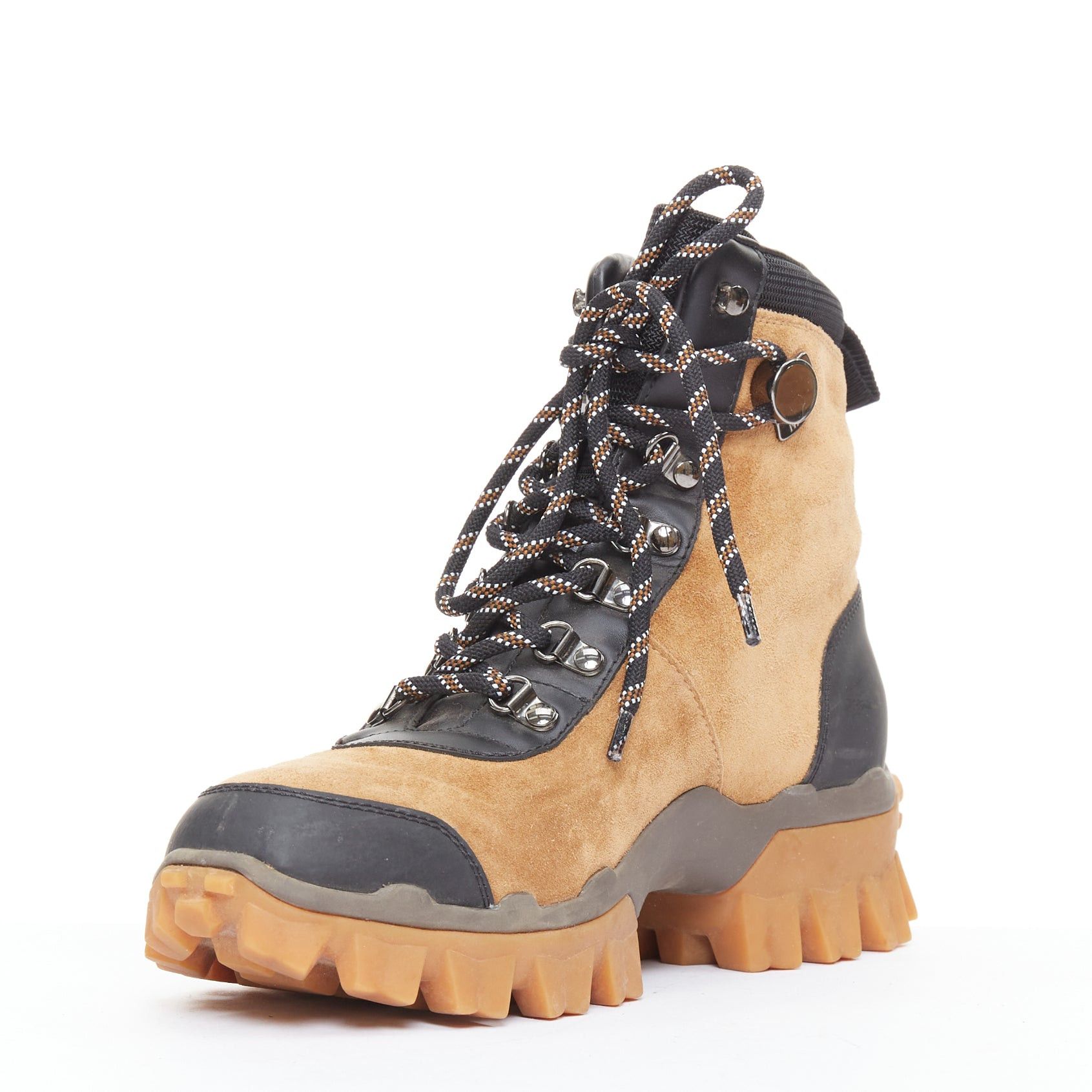 Moncler MONCLER Helis brown sided leather black hiking ankle boots EU37 Size US 7 / IT 37 - 4 Thumbnail