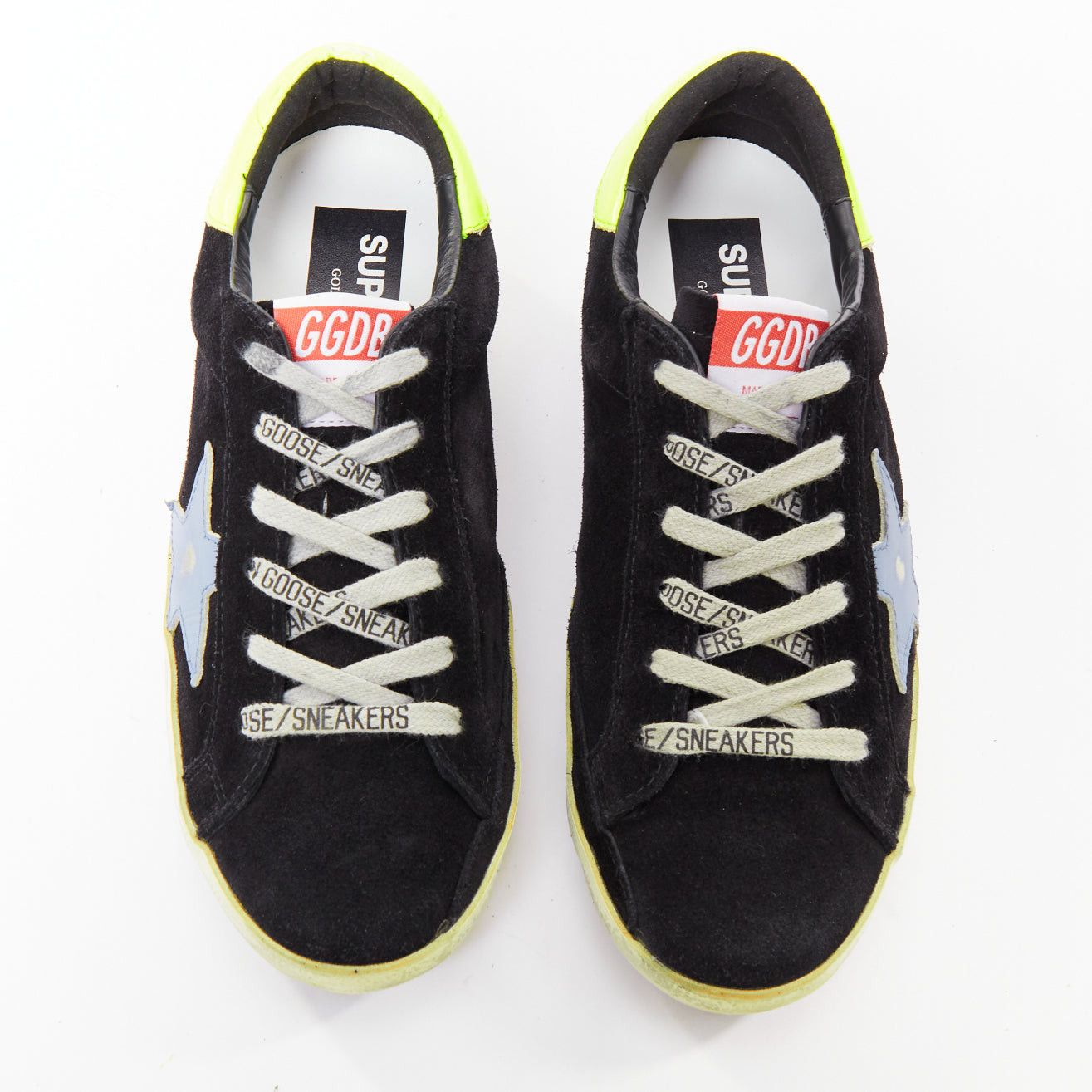 Golden Goose GOLDEN GOOSE GGDB SStar black neon green suede distressed sneakers EU37 Size US 7 / IT 37 - 2 Thumbnail
