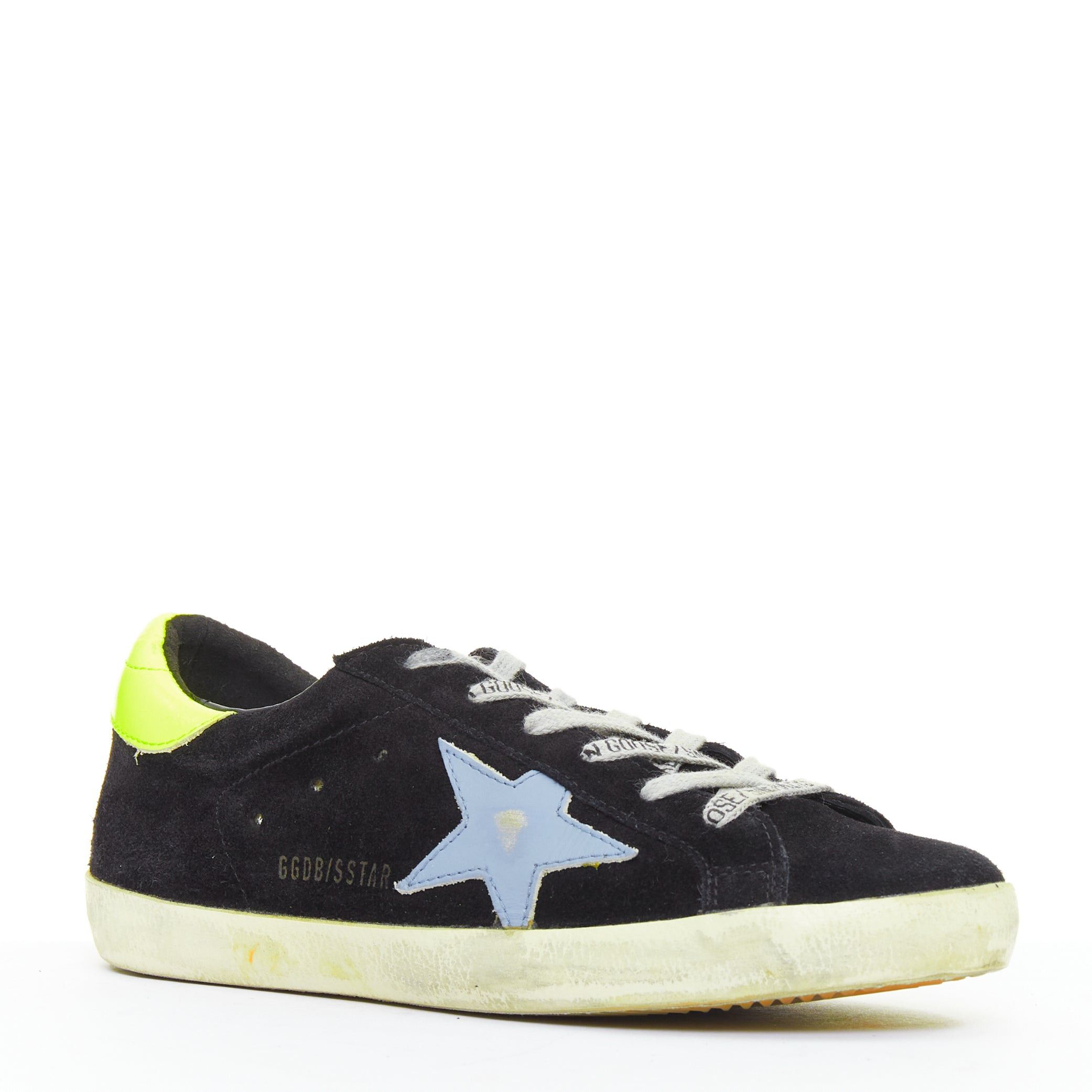 Golden Goose GOLDEN GOOSE GGDB SStar black neon green suede distressed sneakers EU37 Size US 7 / IT 37 - 3 Thumbnail