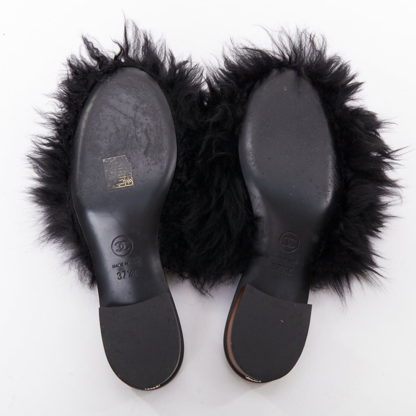 Chanel CHANEL black silver CC logo mongolian lamb fur fluffy slippers EU37.5 Size US 7.5 / IT 37.5 - 11 Thumbnail