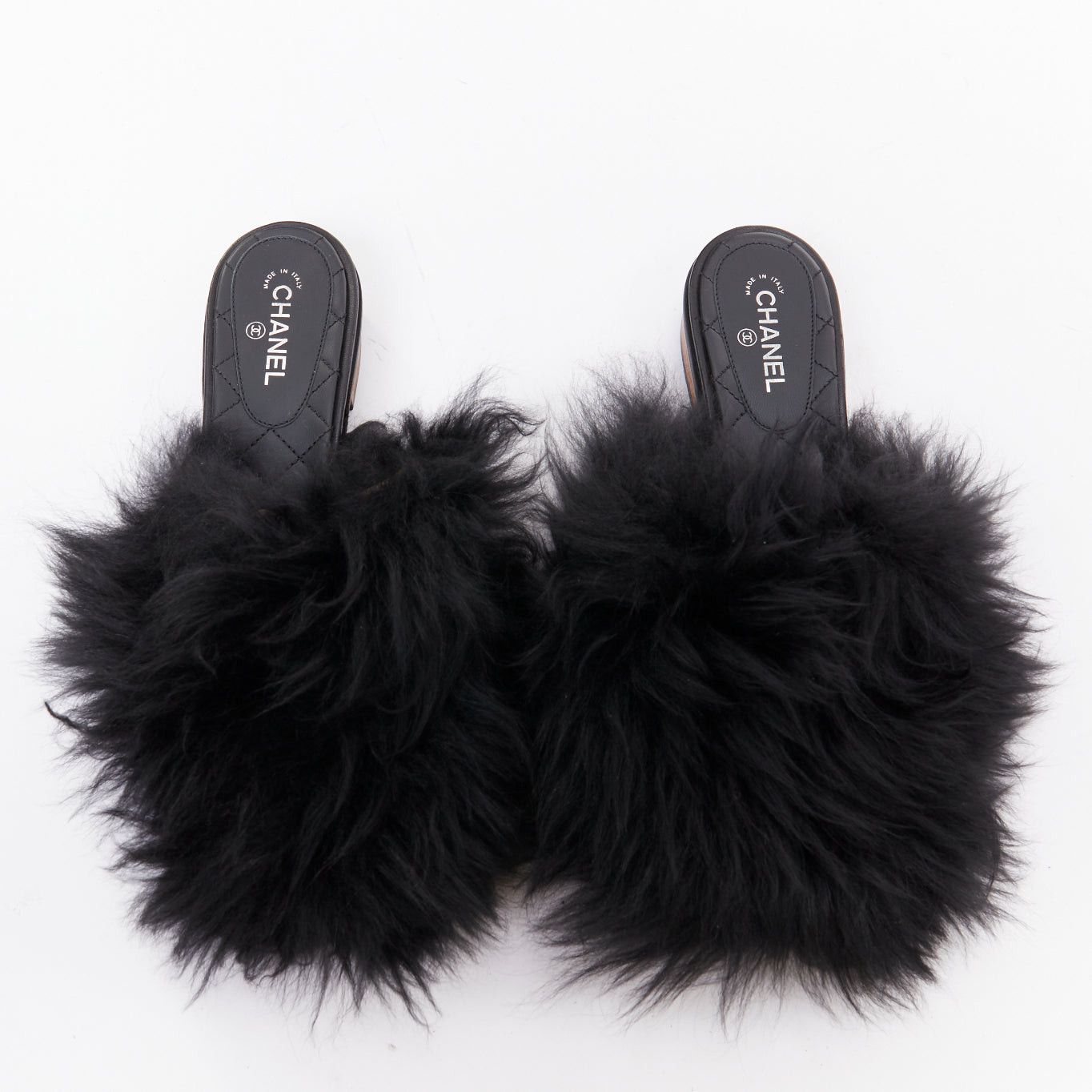 Chanel CHANEL black silver CC logo mongolian lamb fur fluffy slippers EU37.5 Size US 7.5 / IT 37.5 - 4 Thumbnail