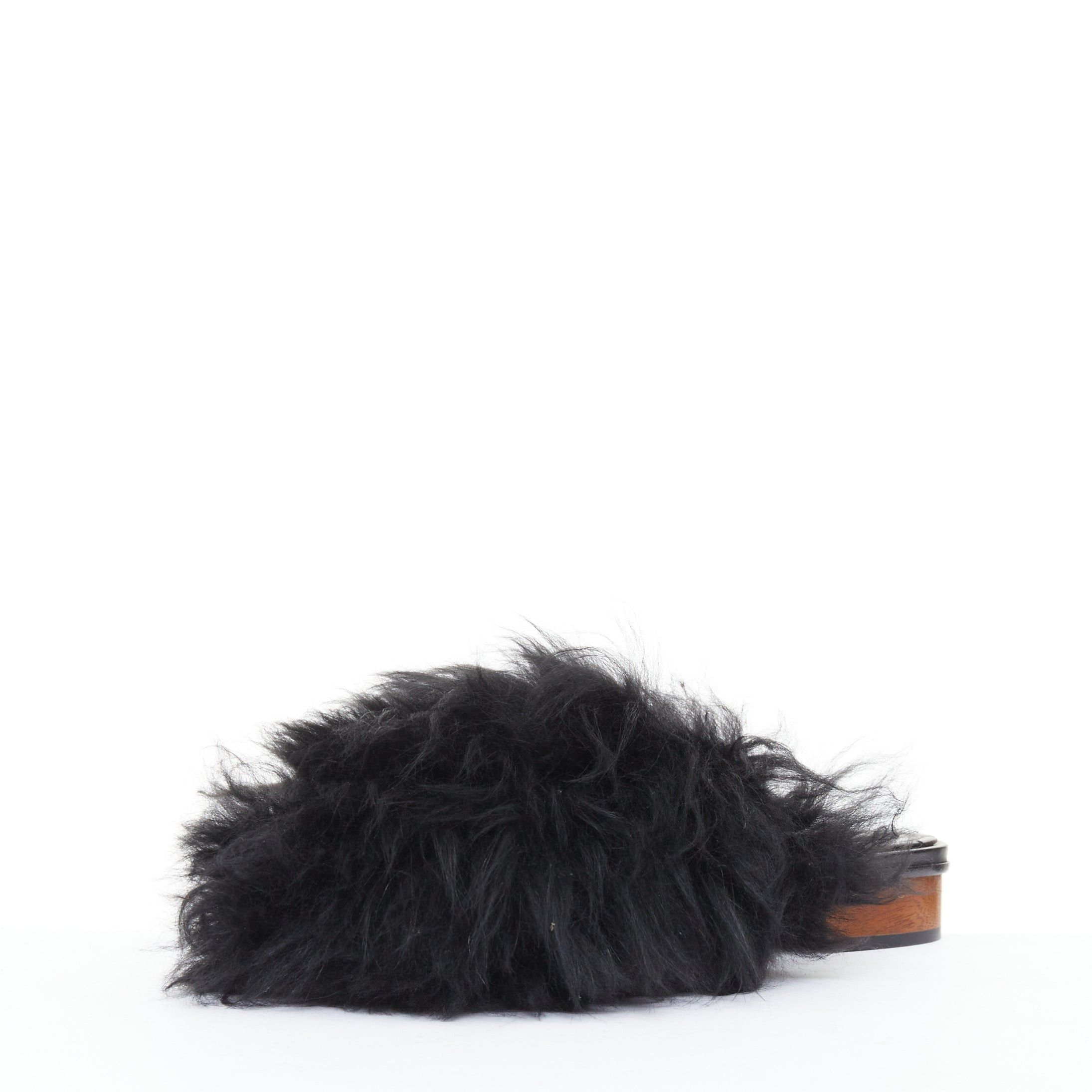 Chanel CHANEL black silver CC logo mongolian lamb fur fluffy slippers EU37.5 Size US 7.5 / IT 37.5 - 5 Thumbnail
