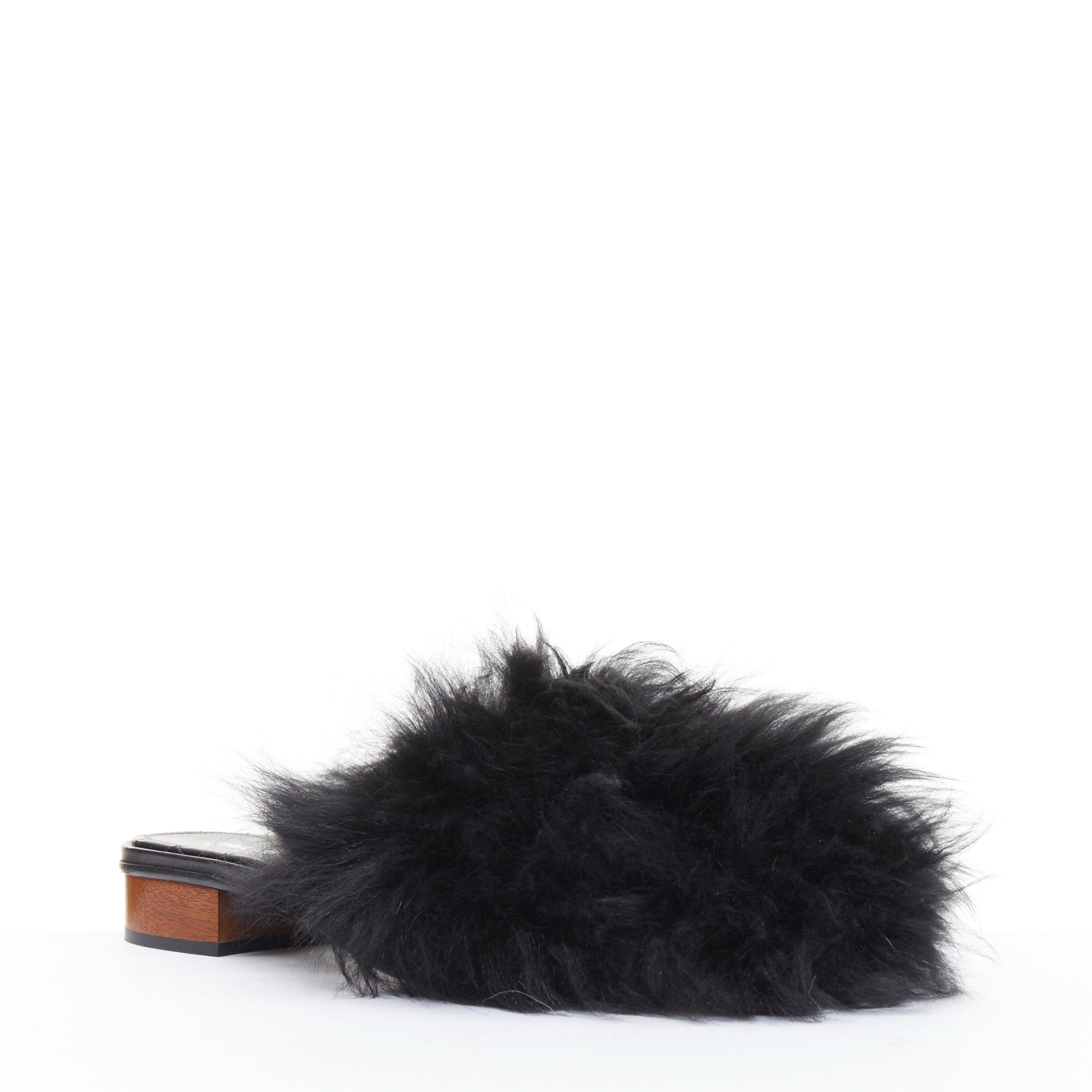 Chanel CHANEL black silver CC logo mongolian lamb fur fluffy slippers EU37.5 Size US 7.5 / IT 37.5 - 3 Thumbnail