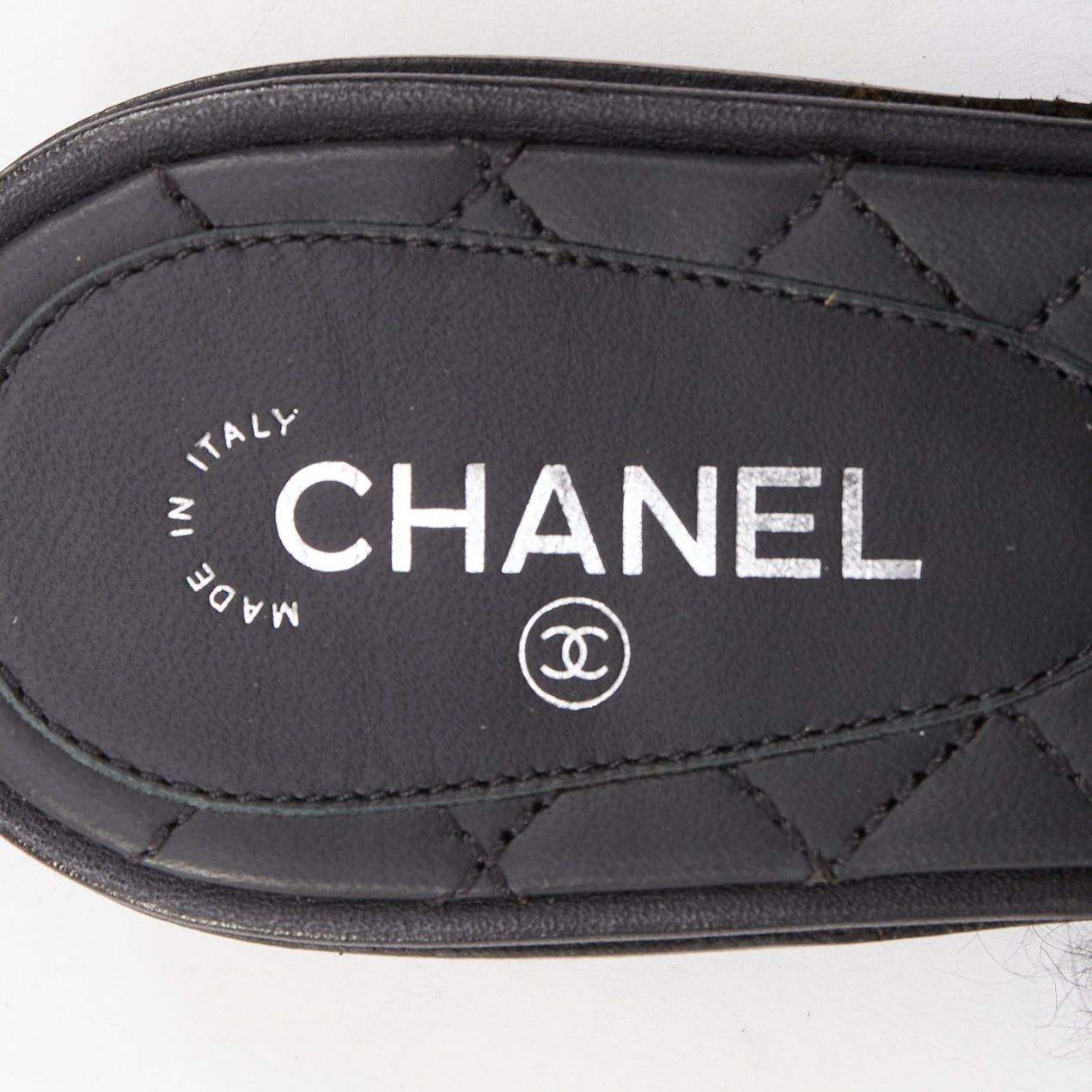 Chanel CHANEL black silver CC logo mongolian lamb fur fluffy slippers EU37.5 Size US 7.5 / IT 37.5 - 8 Thumbnail