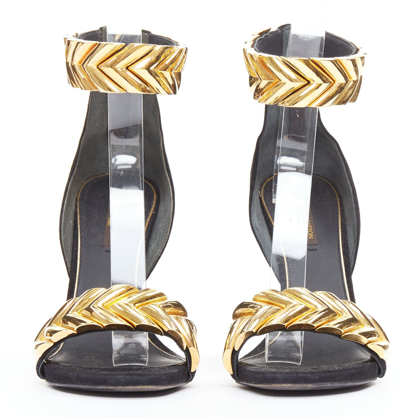 Louis Vuitton LOUIS VUITTON V Symphony black suede gold hardware high heel sandals EU38 Size US 8 / IT 38 - 3 Thumbnail