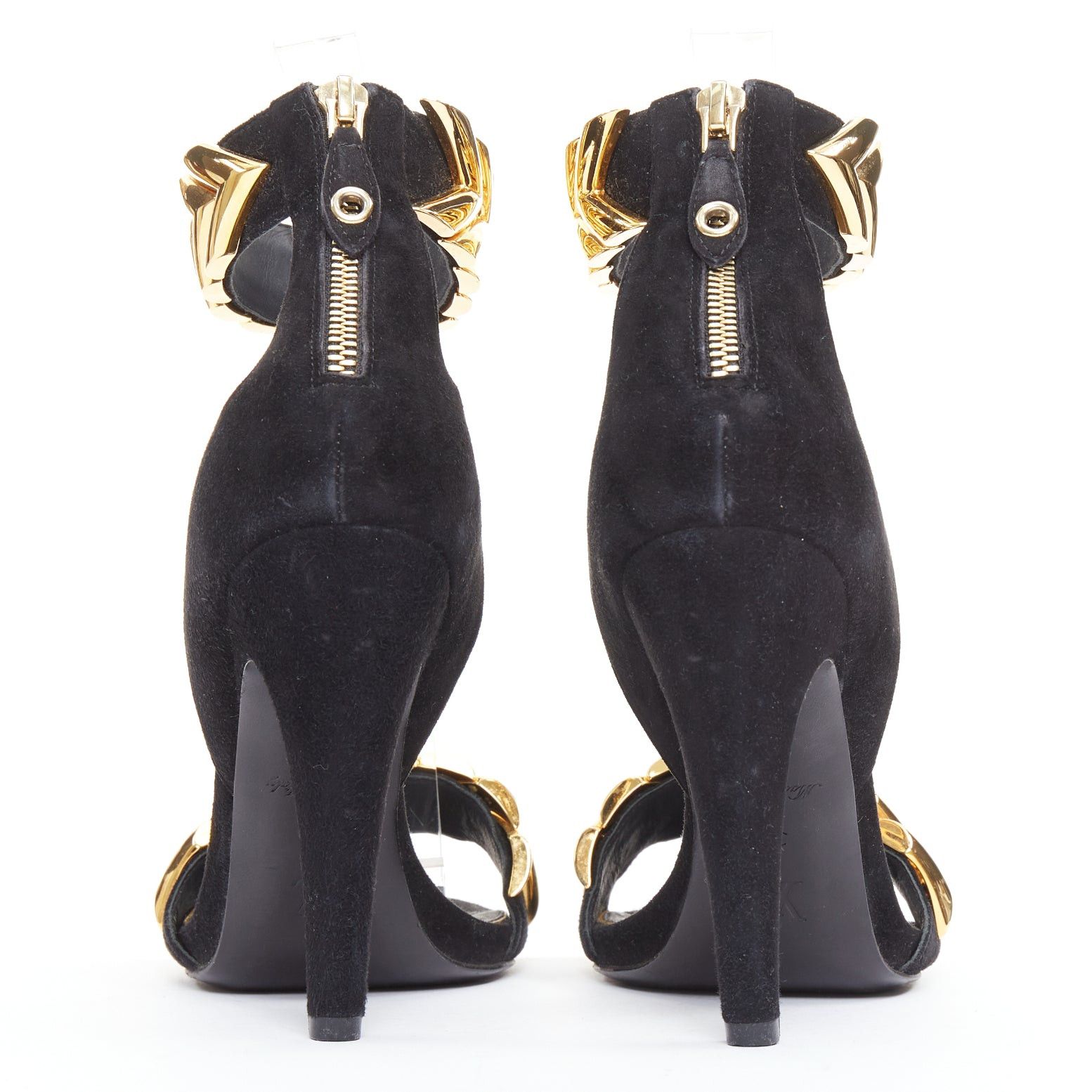 Louis Vuitton LOUIS VUITTON V Symphony black suede gold hardware high heel sandals EU38 Size US 8 / IT 38 - 5 Thumbnail