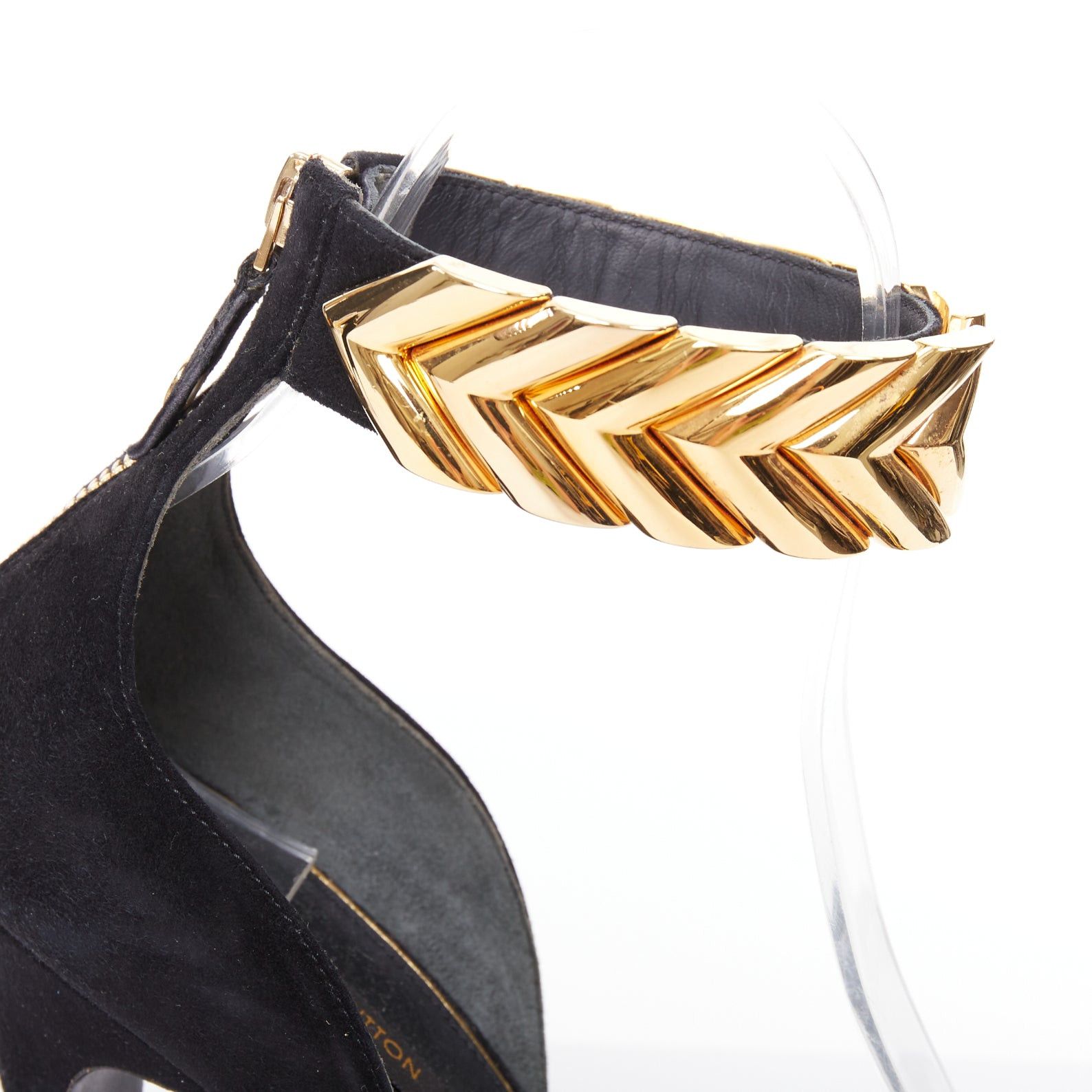 Louis Vuitton LOUIS VUITTON V Symphony black suede gold hardware high heel sandals EU38 Size US 8 / IT 38 - 8 Thumbnail