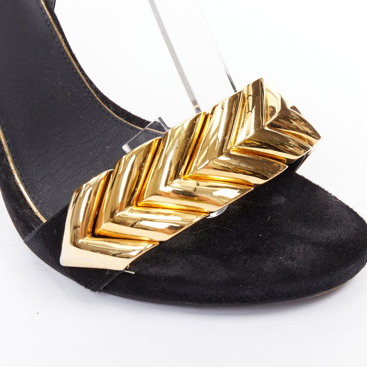 Louis Vuitton LOUIS VUITTON V Symphony black suede gold hardware high heel sandals EU38 Size US 8 / IT 38 - 7 Thumbnail