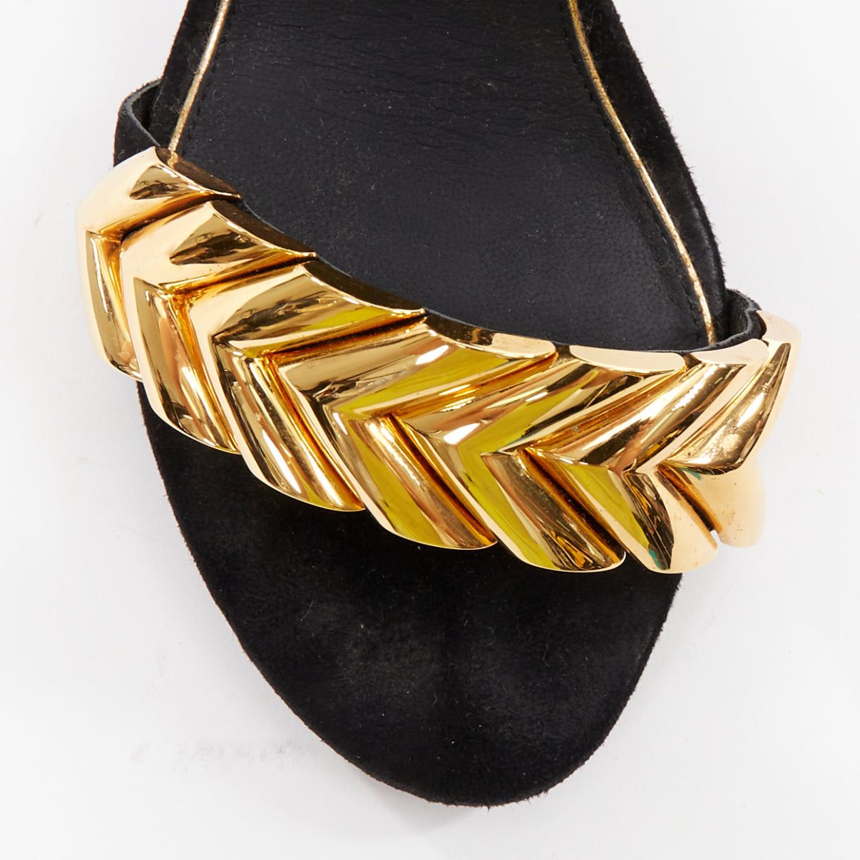Louis Vuitton LOUIS VUITTON V Symphony black suede gold hardware high heel sandals EU38 Size US 8 / IT 38 - 6 Thumbnail