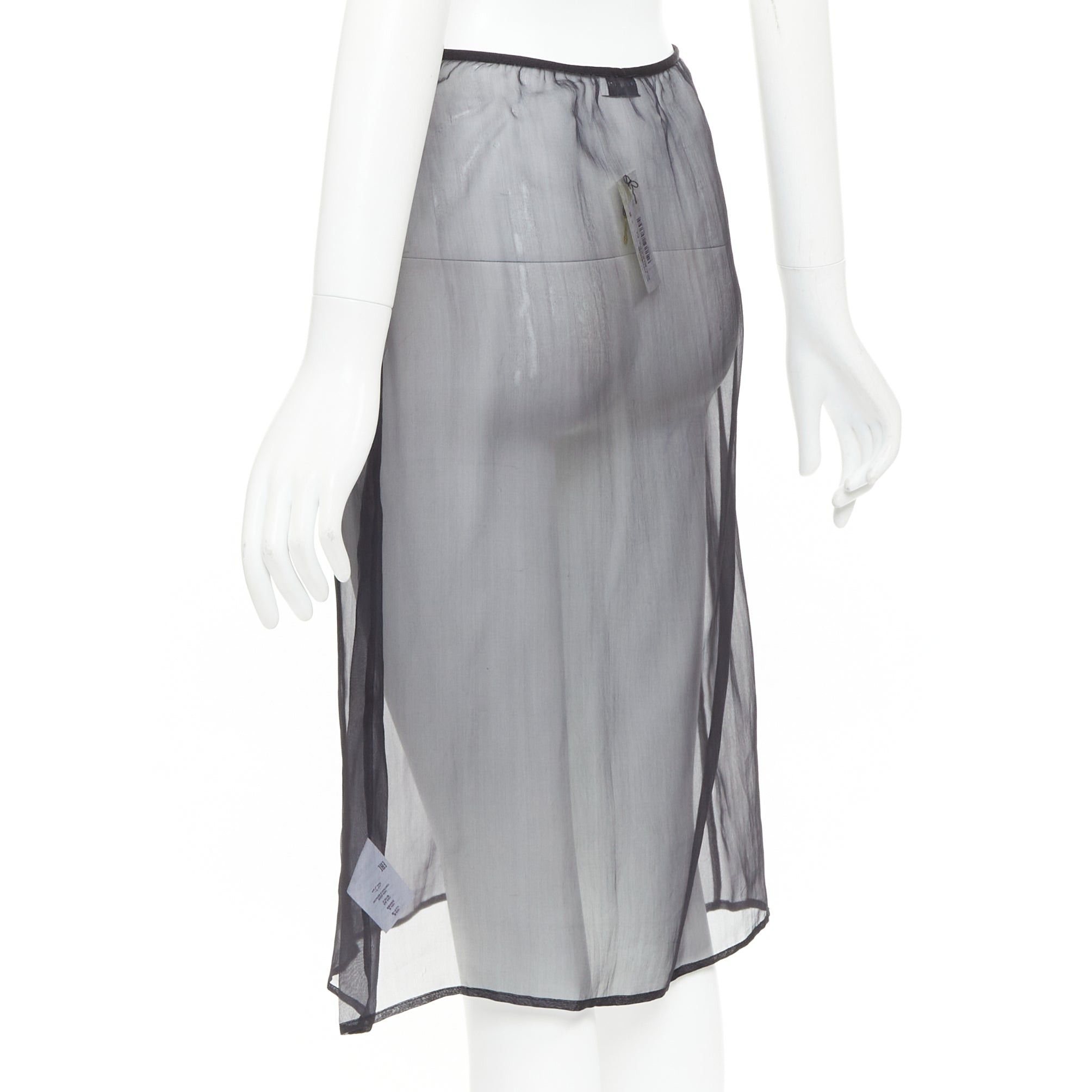 Dries Van Noten DRIES VAN NOTEN black 100% silk sheer high waist knee skirt FR36 S Size 27" / US 4 / IT 40 - 5 Thumbnail