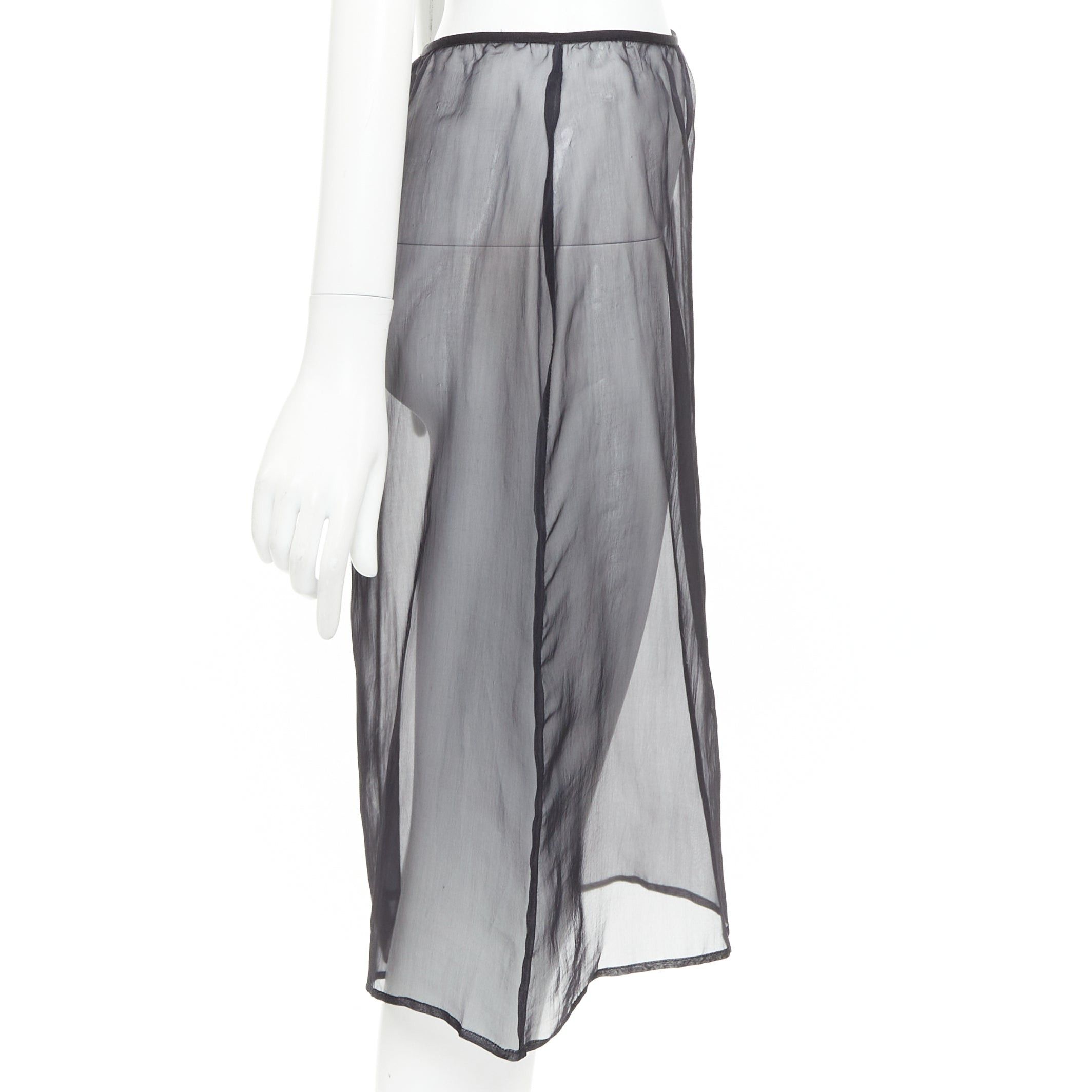 Dries Van Noten DRIES VAN NOTEN black 100% silk sheer high waist knee skirt FR36 S Size 27" / US 4 / IT 40 - 3 Thumbnail