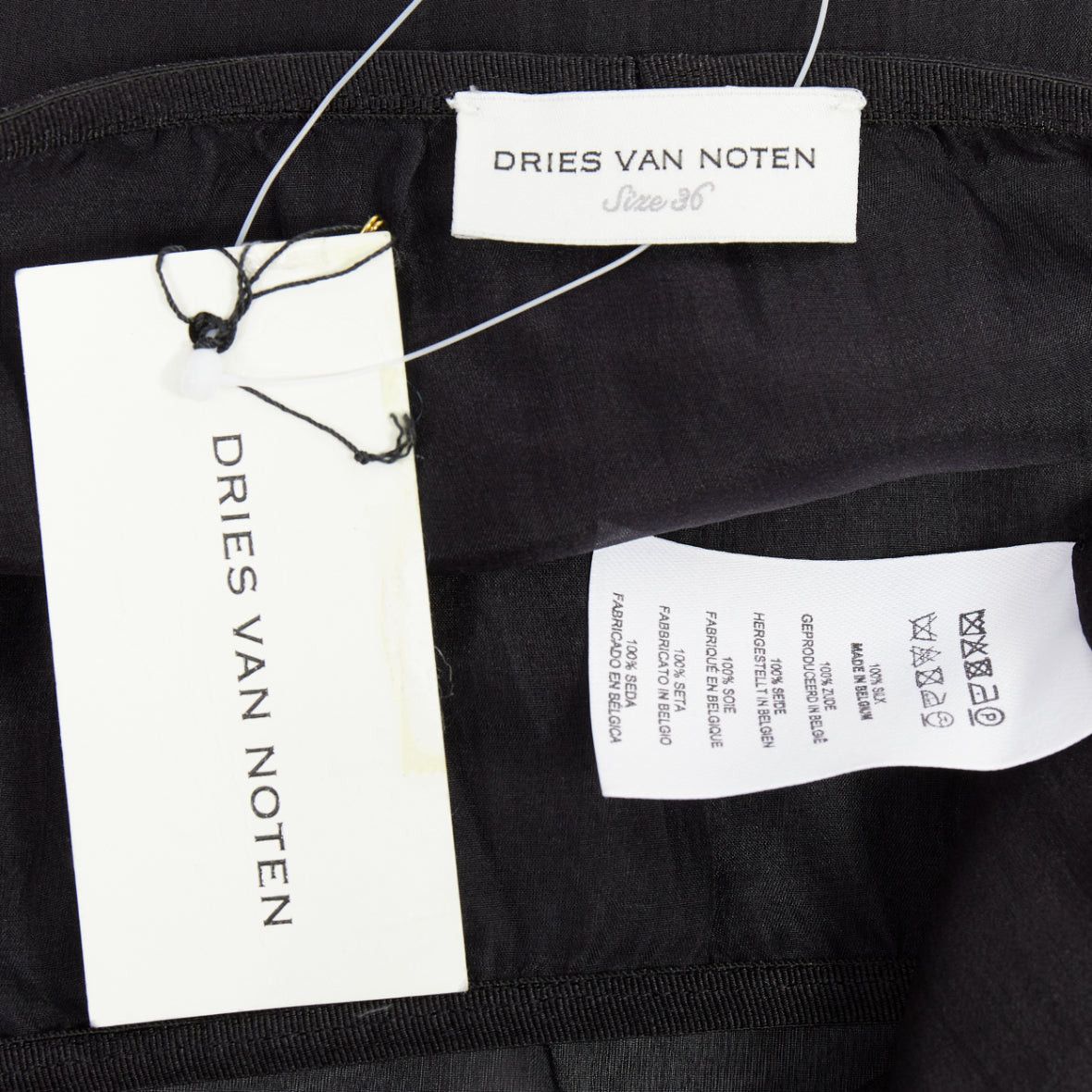 Dries Van Noten DRIES VAN NOTEN black 100% silk sheer high waist knee skirt FR36 S Size 27" / US 4 / IT 40 - 9 Thumbnail