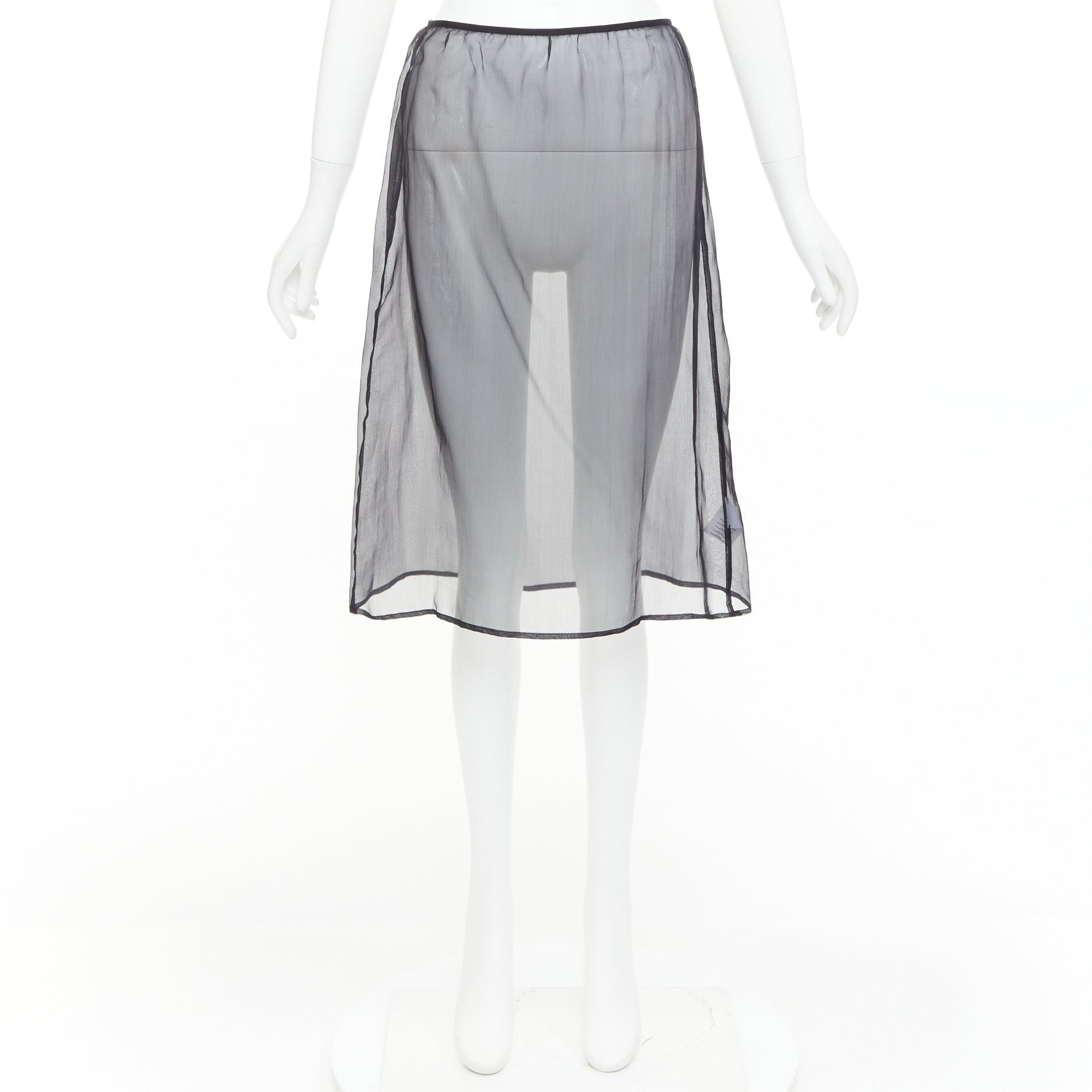 Dries Van Noten DRIES VAN NOTEN black 100% silk sheer high waist knee skirt FR36 S Size 27" / US 4 / IT 40 - 10 Thumbnail