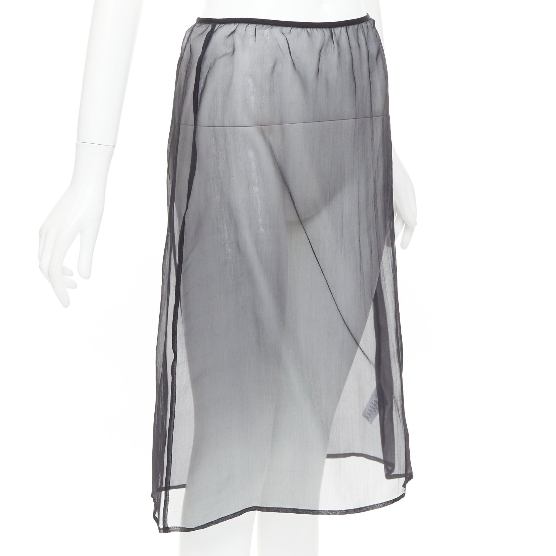 Dries Van Noten DRIES VAN NOTEN black 100% silk sheer high waist knee skirt FR36 S Size 27" / US 4 / IT 40 - 2 Thumbnail