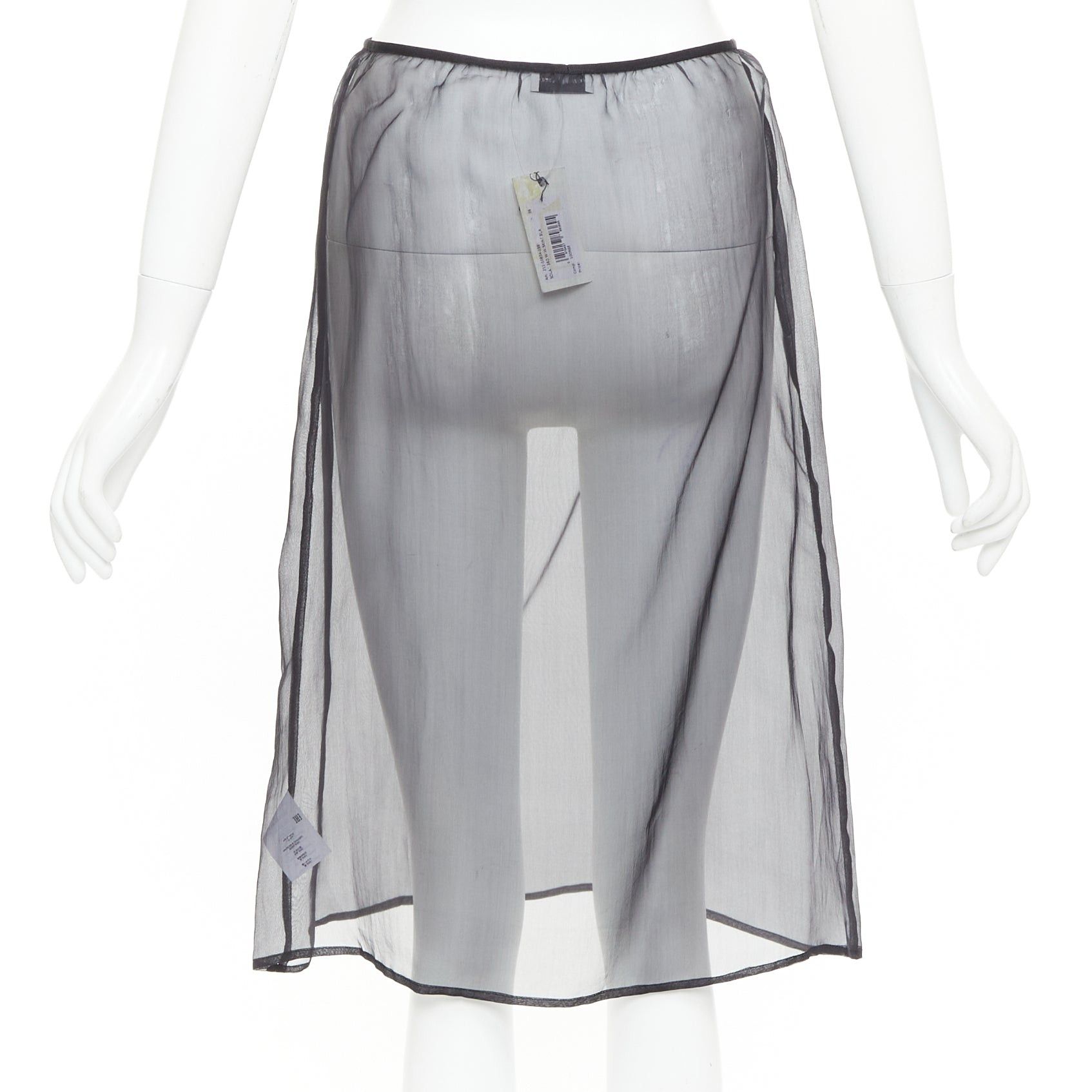 Dries Van Noten DRIES VAN NOTEN black 100% silk sheer high waist knee skirt FR36 S Size 27" / US 4 / IT 40 - 4 Thumbnail