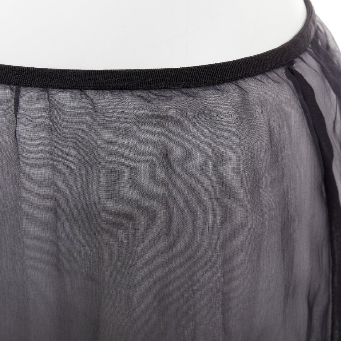 Dries Van Noten DRIES VAN NOTEN black 100% silk sheer high waist knee skirt FR36 S Size 27" / US 4 / IT 40 - 8 Thumbnail