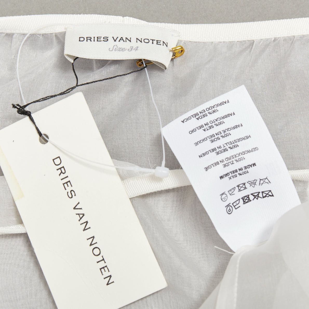 Dries Van Noten DRIES VAN NOTEN white 100% silk sheer high waisted knee skirt FR34 XS Size 26" / US 2 / IT 38 - 8 Thumbnail