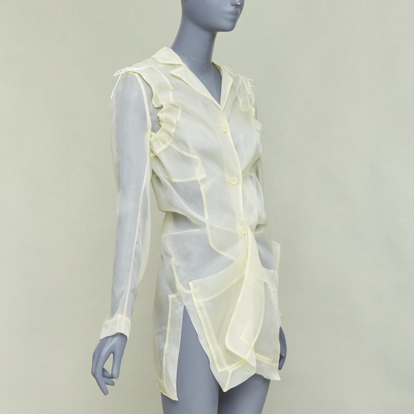 Cecilie Bahnsen CECILIE BAHNSEN Jaughna buttermilk yellow 100% silk deconstructed blazer UK8 S Size S / US 4 / IT 40 - 4 Thumbnail