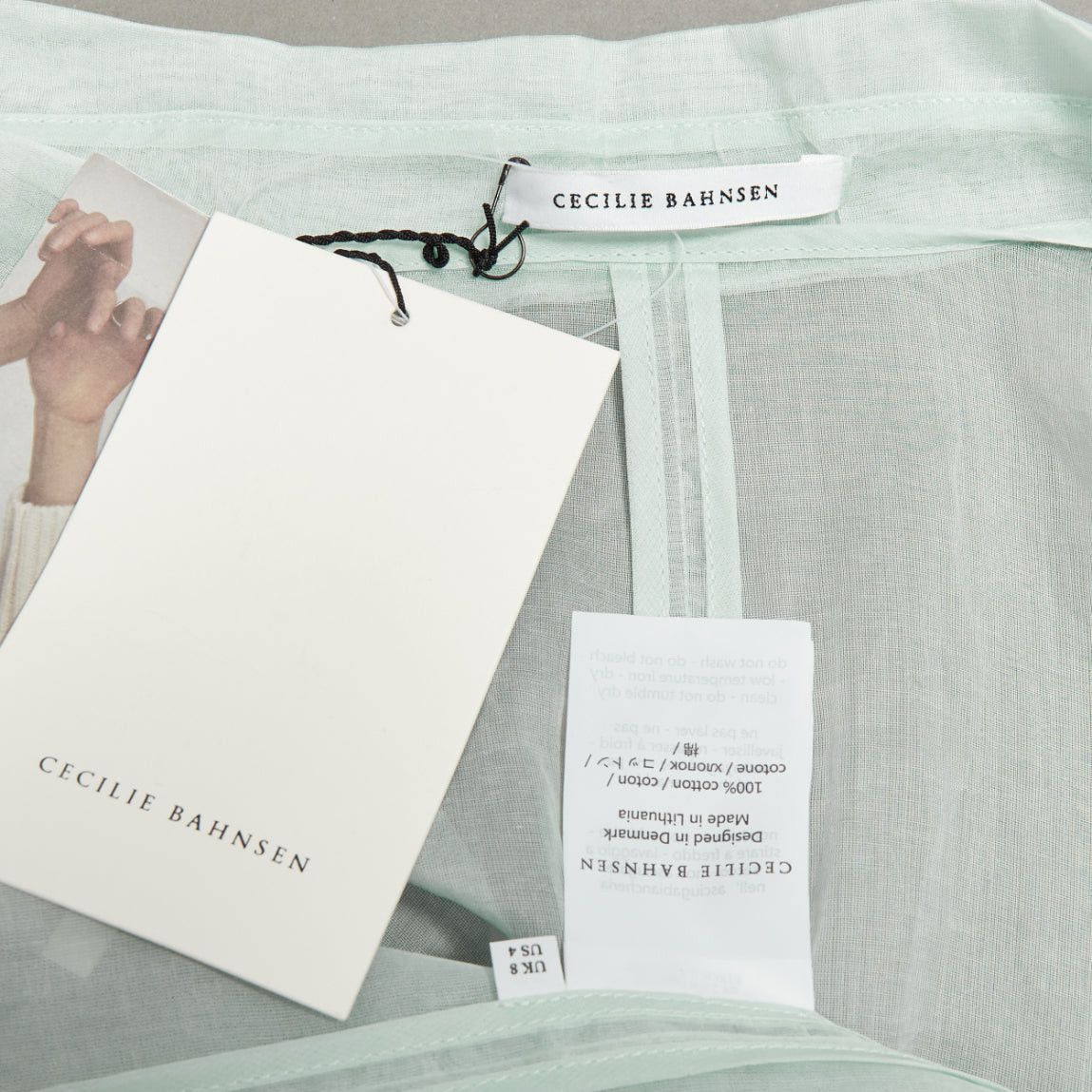 Cecilie Bahnsen CECILIE BAHNSEN Fisola mint green cotton sheer bow tie waist blazer UK8 S Size S / US 4 / IT 40 - 9 Thumbnail