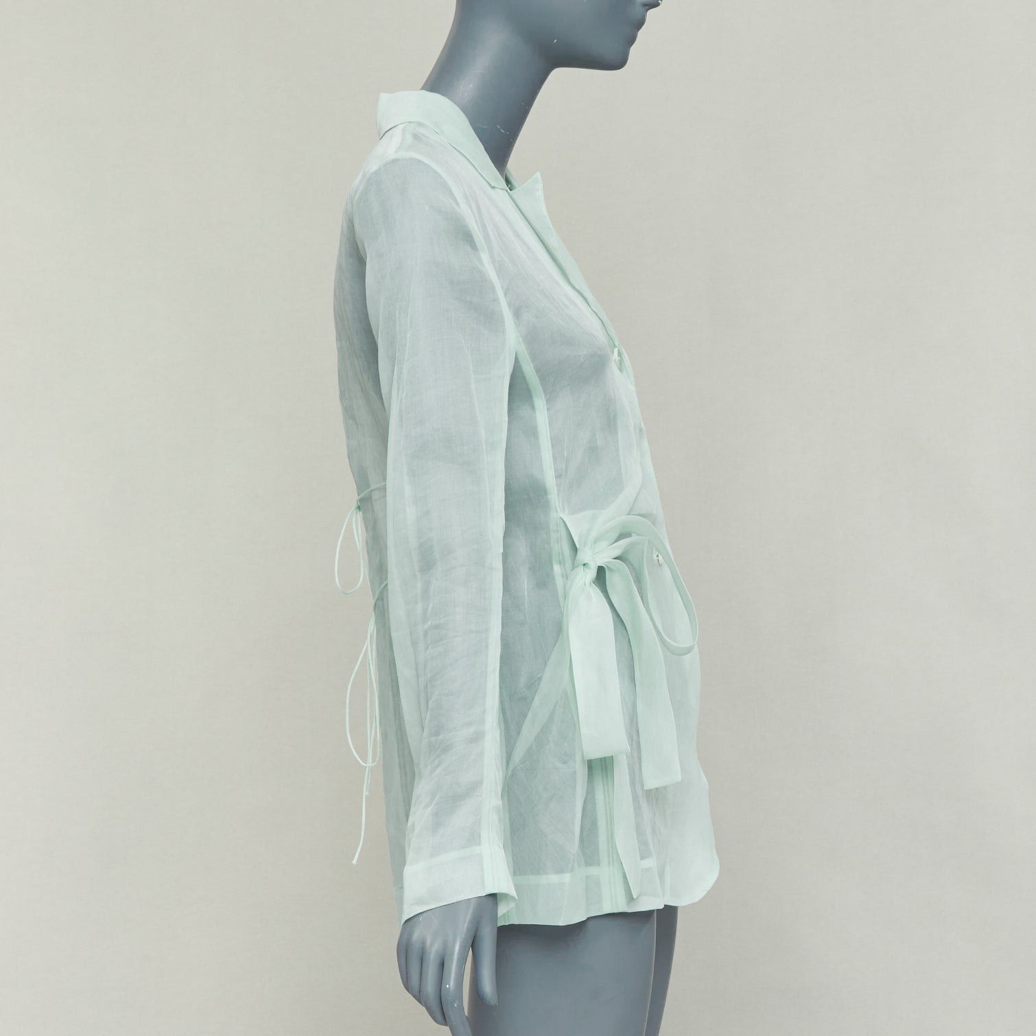 Cecilie Bahnsen CECILIE BAHNSEN Fisola mint green cotton sheer bow tie waist blazer UK8 S Size S / US 4 / IT 40 - 5 Thumbnail