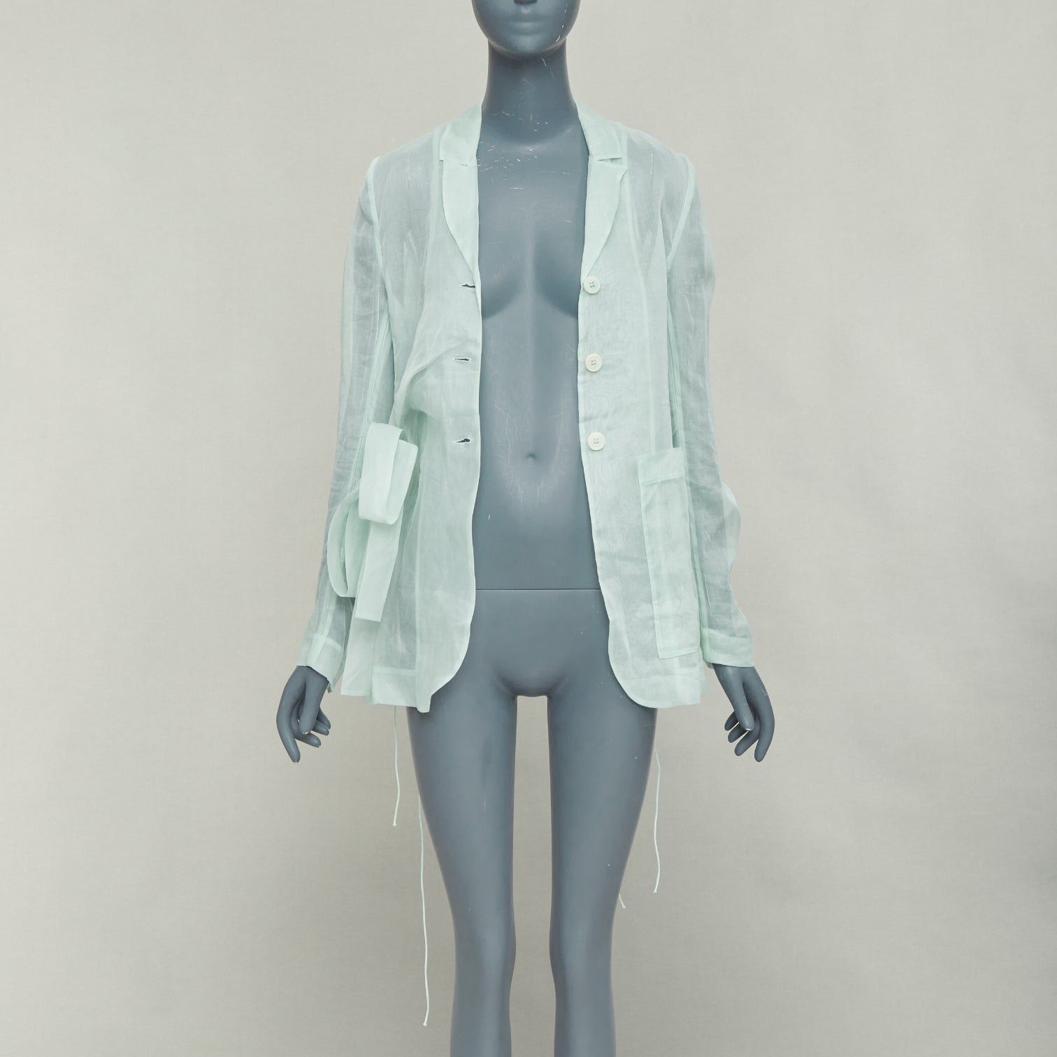 Cecilie Bahnsen CECILIE BAHNSEN Fisola mint green cotton sheer bow tie waist blazer UK8 S Size S / US 4 / IT 40 - 3 Thumbnail