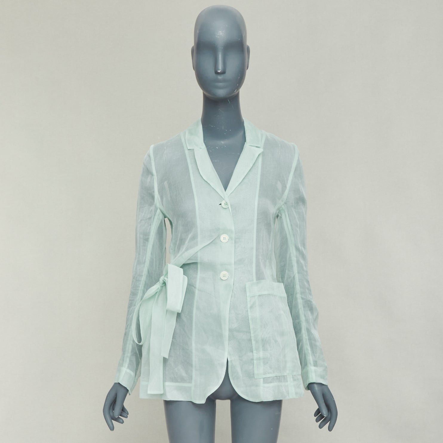 Cecilie Bahnsen CECILIE BAHNSEN Fisola mint green cotton sheer bow tie waist blazer UK8 S Size S / US 4 / IT 40 - 10 Thumbnail