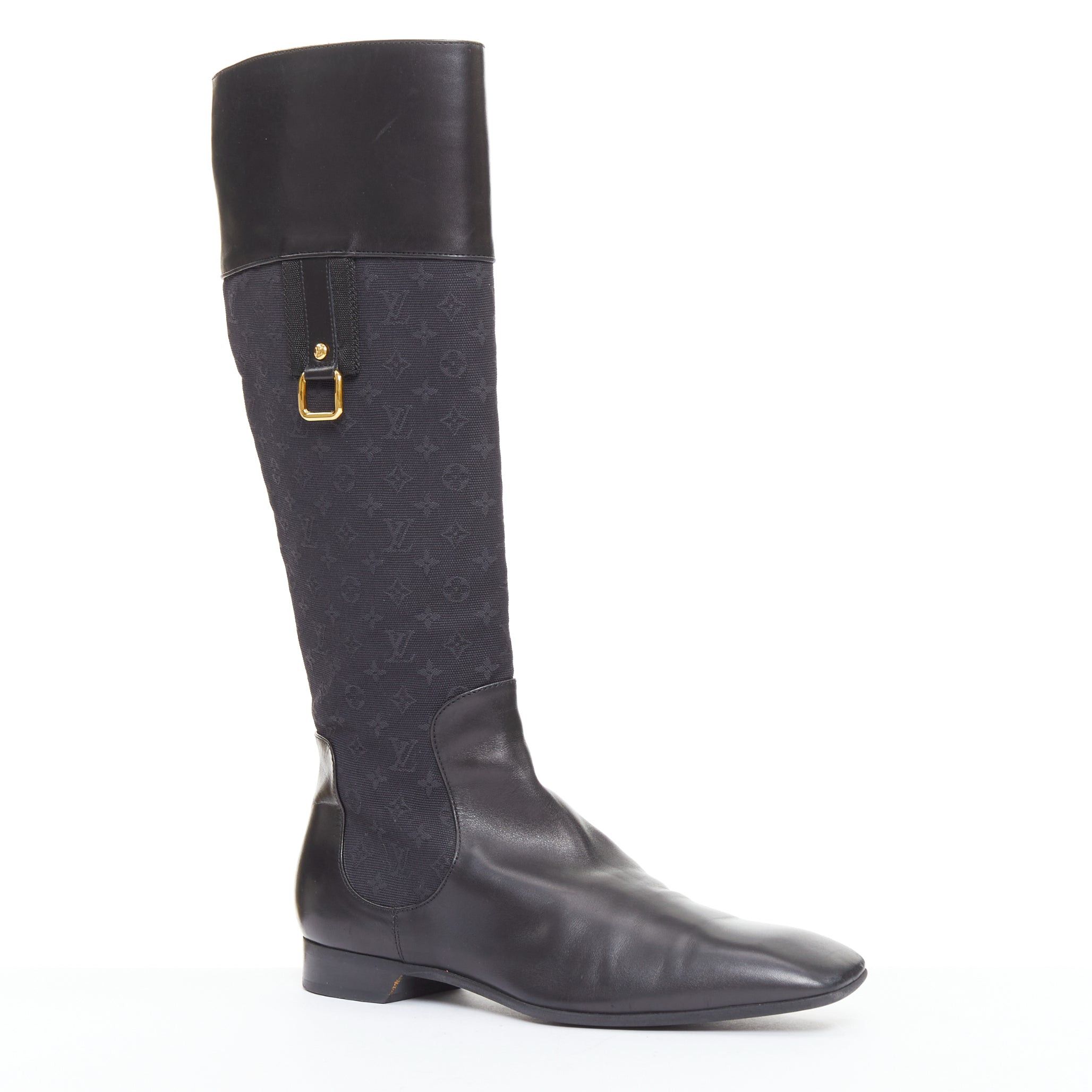 Louis Vuitton LOUIS VUITTON Mini Lin black monogram canvas saure toe riding boots EU37.5 Size US 7.5 / IT 37.5 - 2 Thumbnail