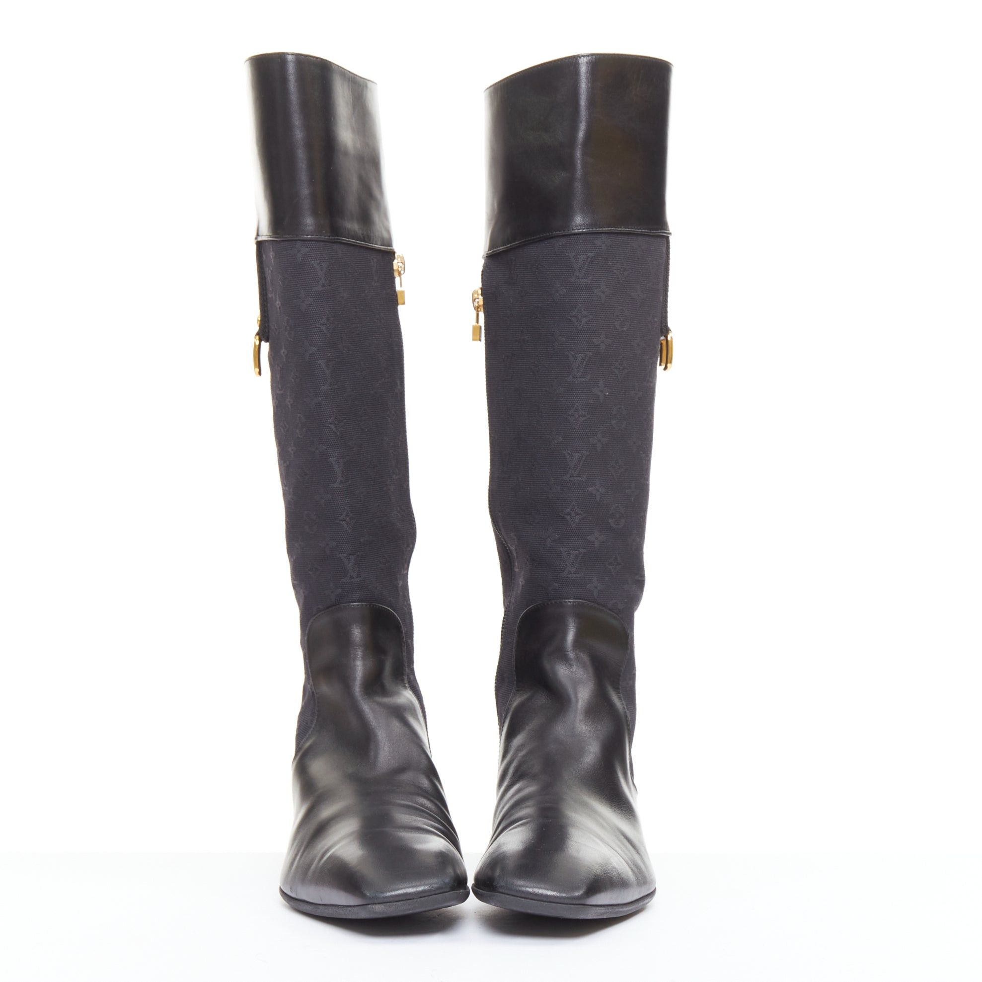 Louis Vuitton LOUIS VUITTON Mini Lin black monogram canvas saure toe riding boots EU37.5 Size US 7.5 / IT 37.5 - 3 Thumbnail