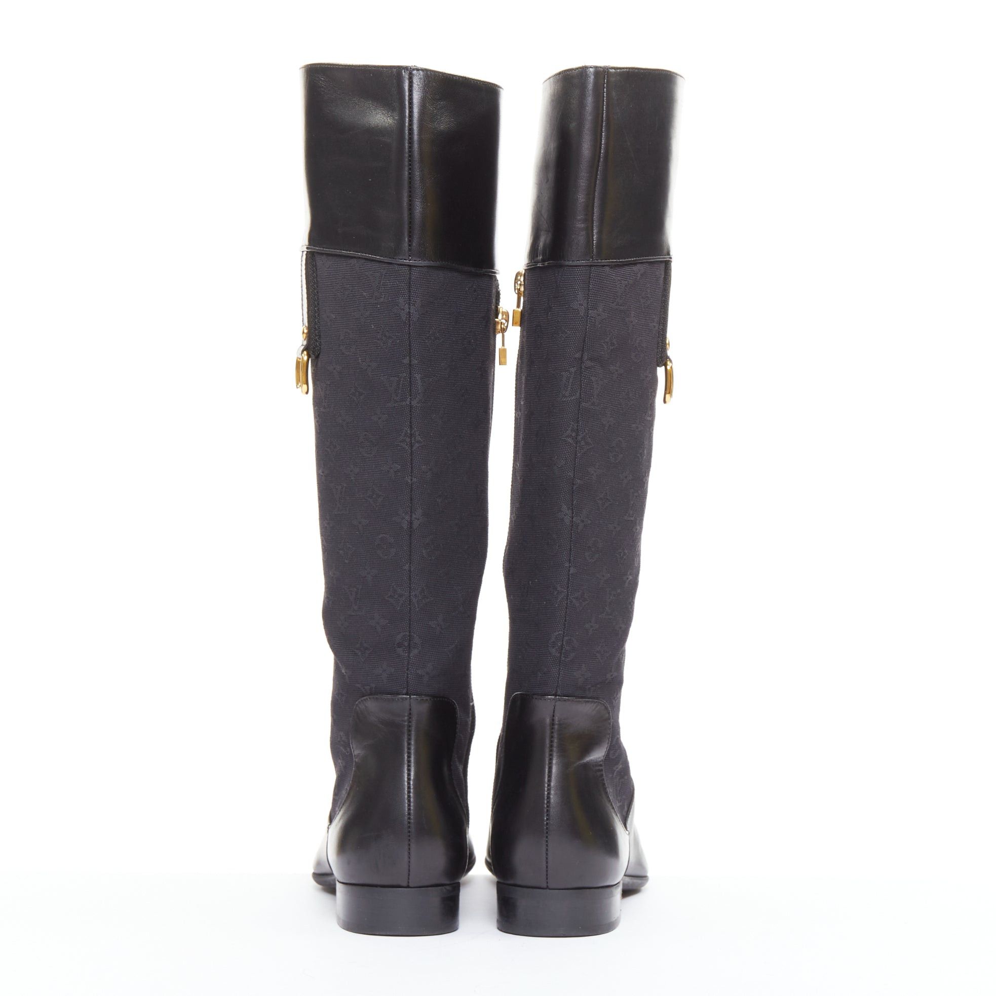 Louis Vuitton LOUIS VUITTON Mini Lin black monogram canvas saure toe riding boots EU37.5 Size US 7.5 / IT 37.5 - 5 Thumbnail