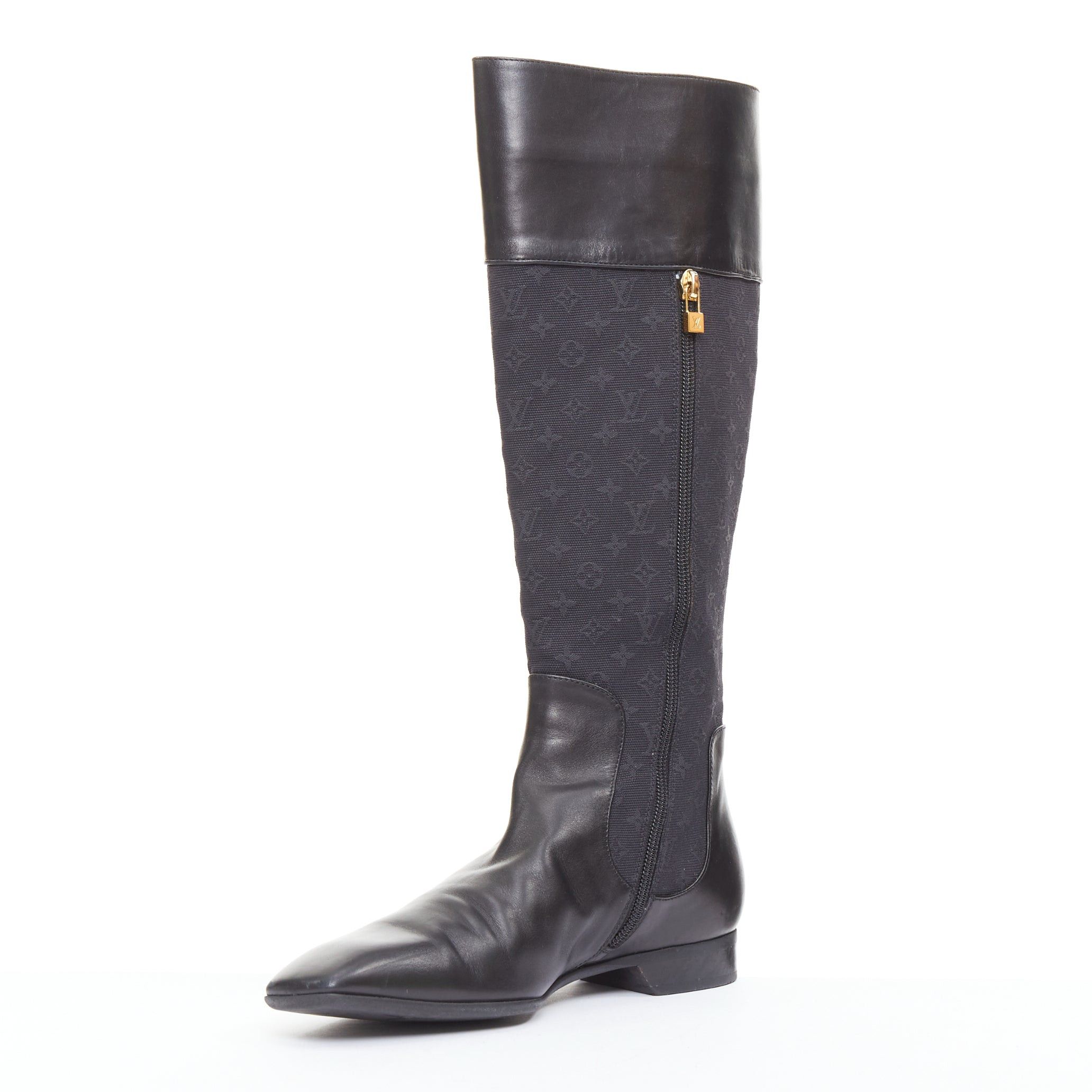 Louis Vuitton LOUIS VUITTON Mini Lin black monogram canvas saure toe riding boots EU37.5 Size US 7.5 / IT 37.5 - 4 Thumbnail