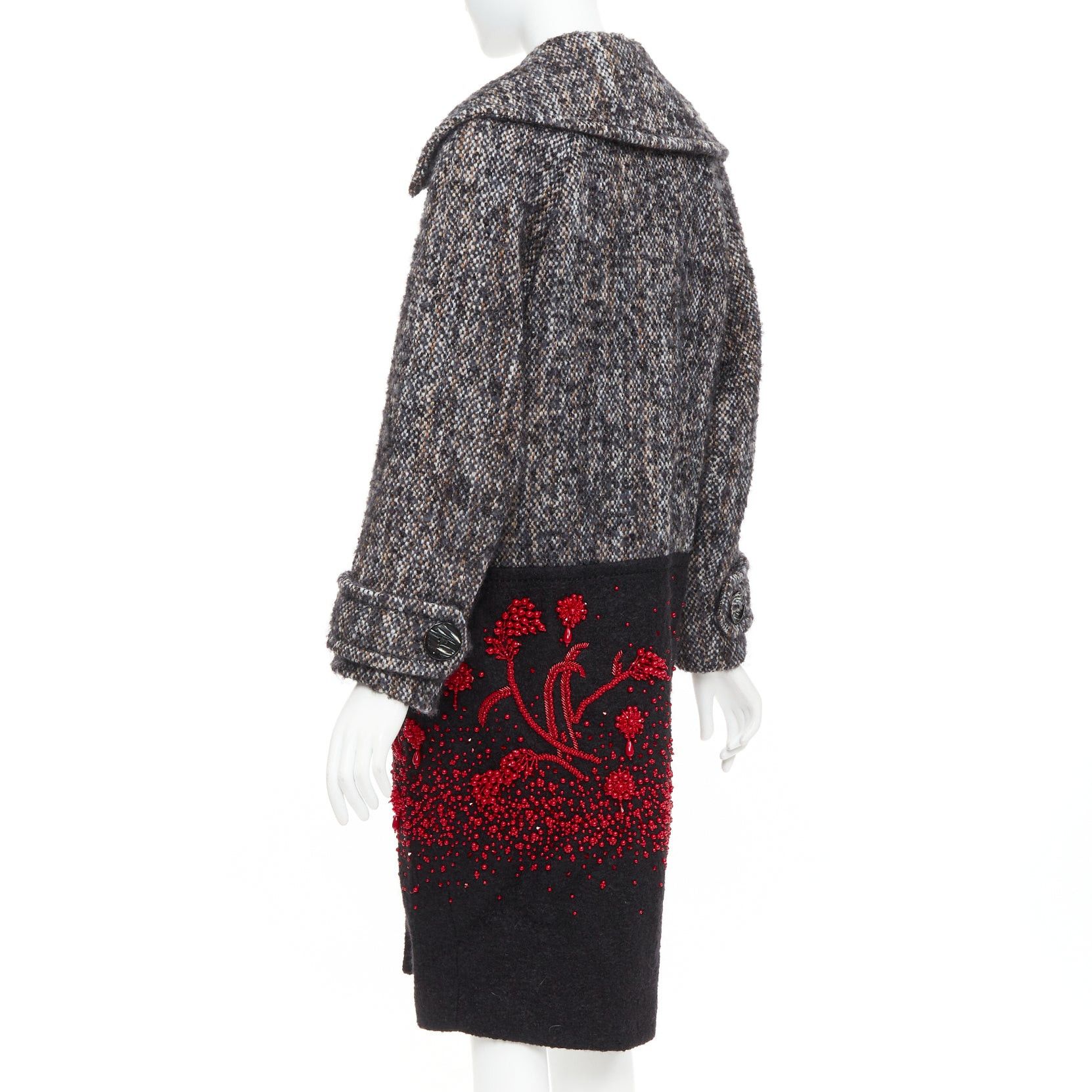 Prada PRADA 2017 speckled wool tweed red bead embellishment hem long coat IT38 XS Size XS / US 0-2 / IT 36-38 - 7 Thumbnail