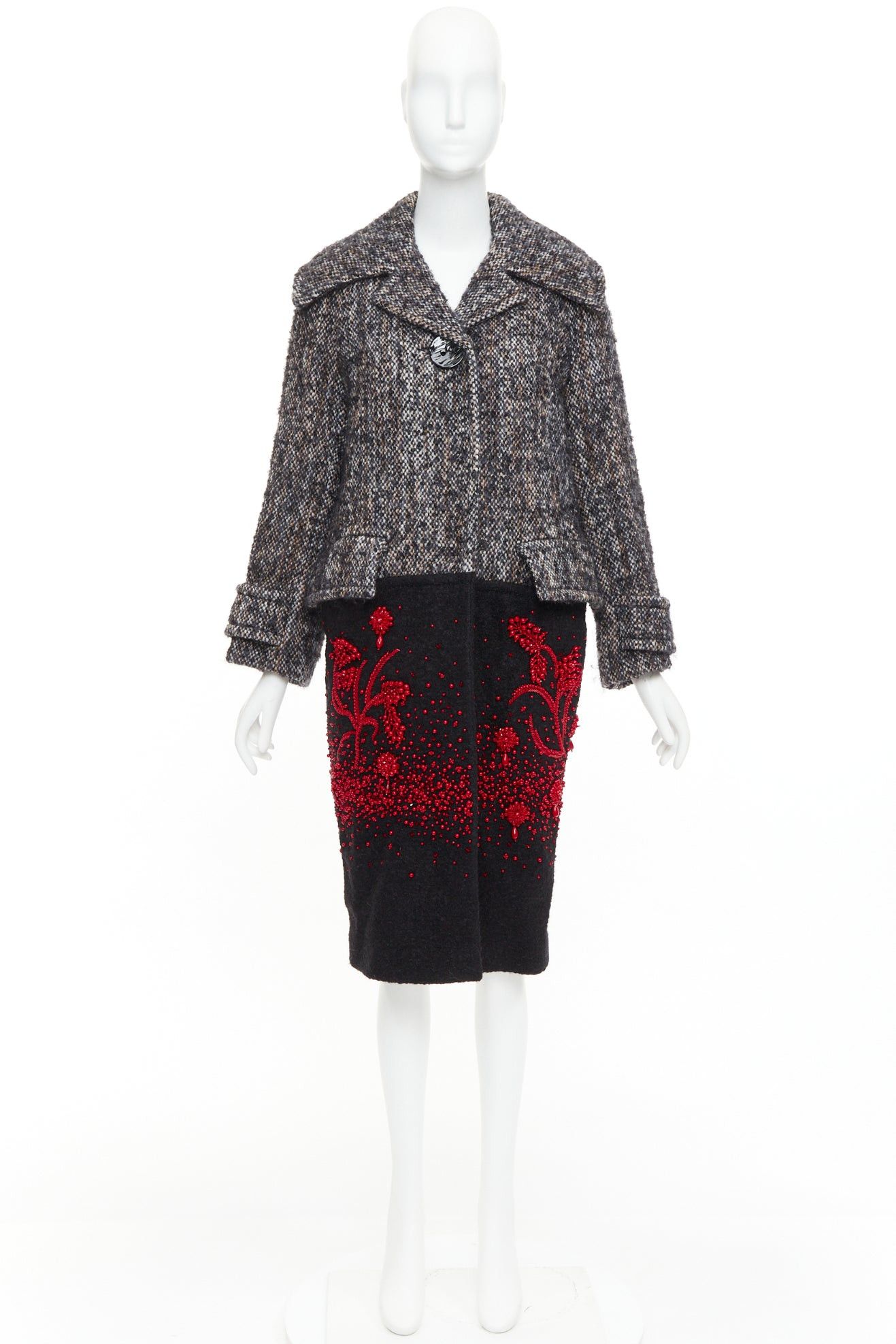 Prada PRADA 2017 speckled wool tweed red bead embellishment hem long coat IT38 XS Size XS / US 0-2 / IT 36-38 - 11 Thumbnail