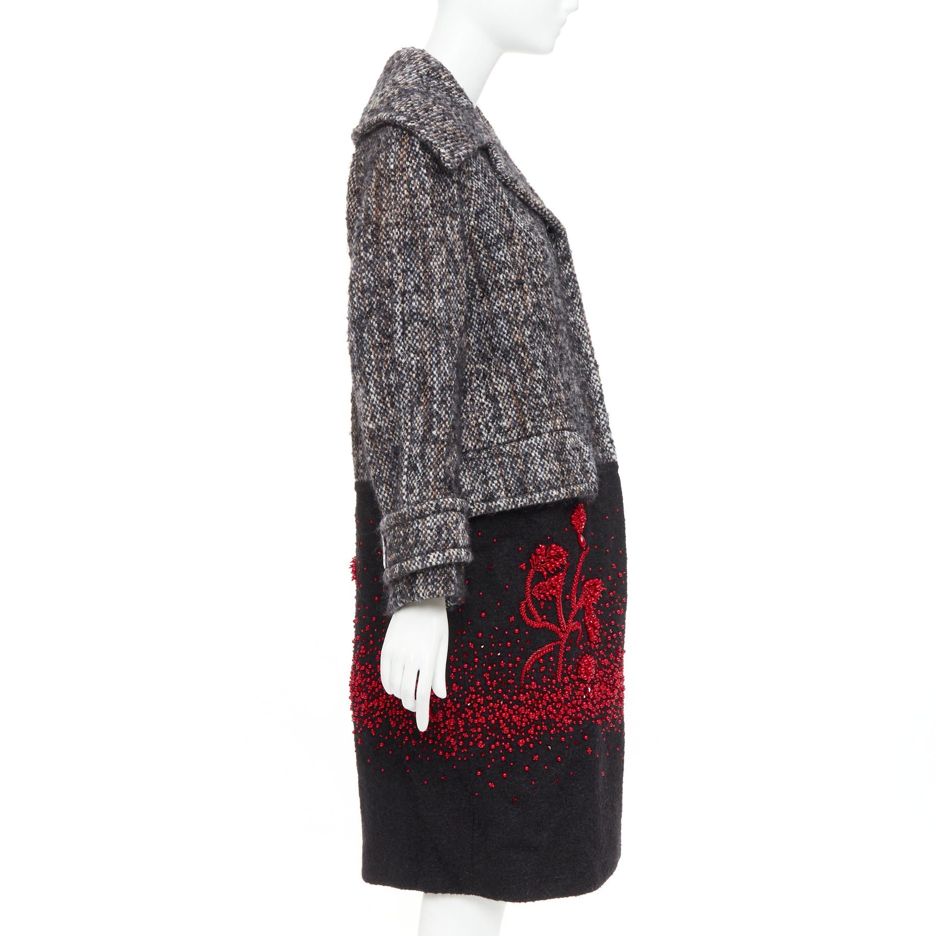 Prada PRADA 2017 speckled wool tweed red bead embellishment hem long coat IT38 XS Size XS / US 0-2 / IT 36-38 - 5 Thumbnail