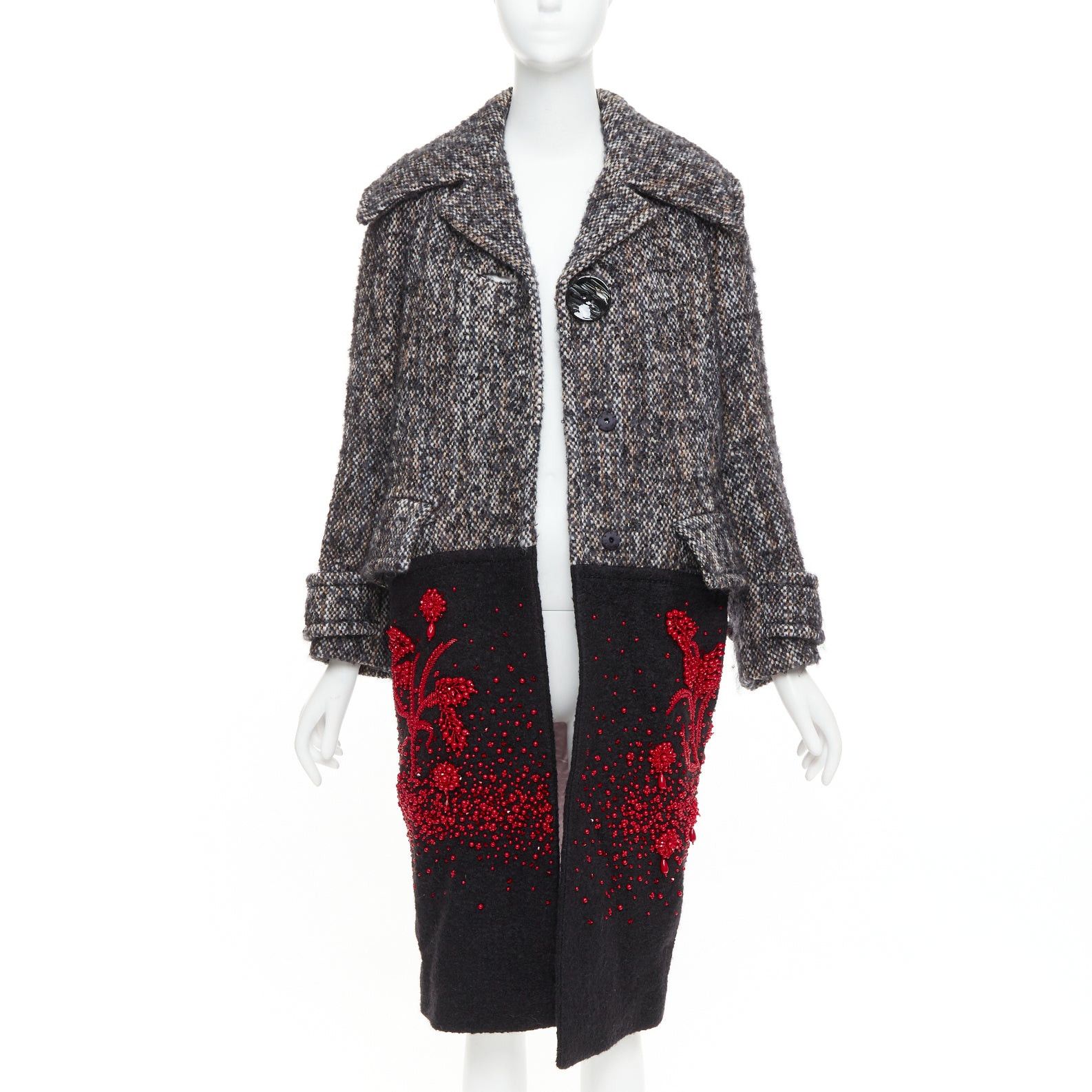 Prada PRADA 2017 speckled wool tweed red bead embellishment hem long coat IT38 XS Size XS / US 0-2 / IT 36-38 - 3 Thumbnail