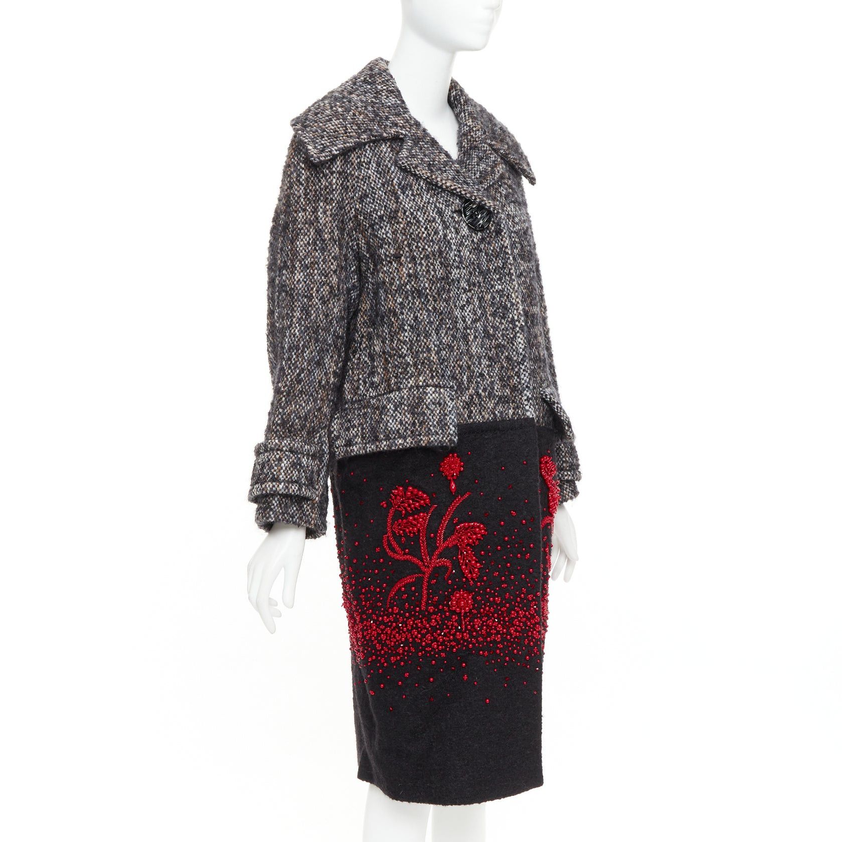 Prada PRADA 2017 speckled wool tweed red bead embellishment hem long coat IT38 XS Size XS / US 0-2 / IT 36-38 - 4 Thumbnail