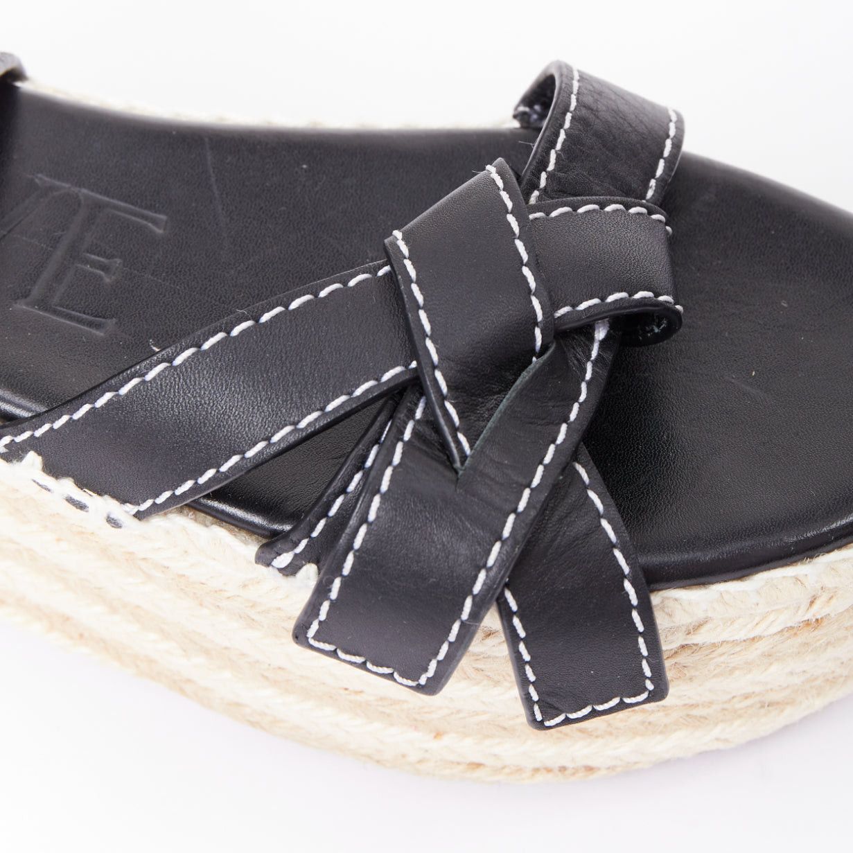 Loewe LOEWE Gate black overstitch calfskin striped espadrille platform wedged sandals EU40 Size US 10 / IT 40 - 7 Thumbnail