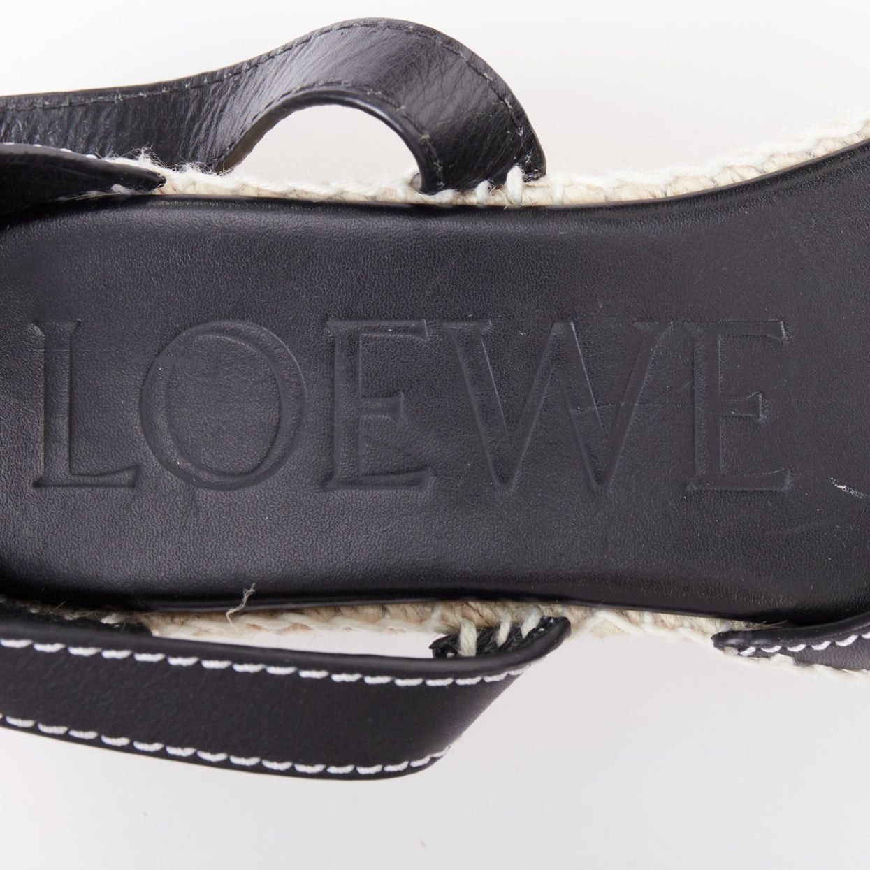Loewe LOEWE Gate black overstitch calfskin striped espadrille platform wedged sandals EU40 Size US 10 / IT 40 - 8 Thumbnail