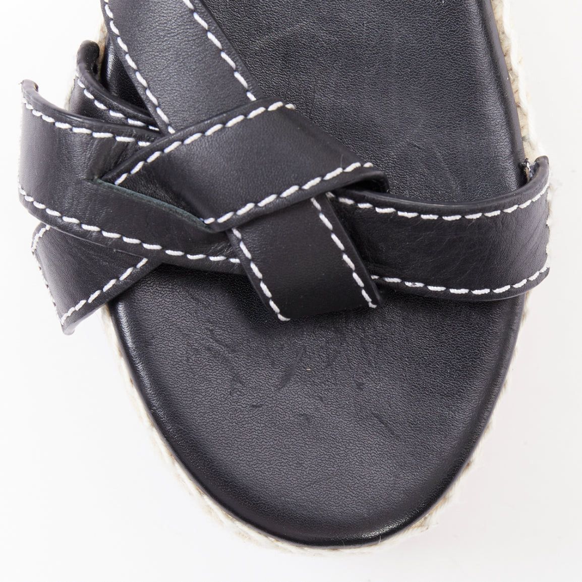 Loewe LOEWE Gate black overstitch calfskin striped espadrille platform wedged sandals EU40 Size US 10 / IT 40 - 6 Thumbnail