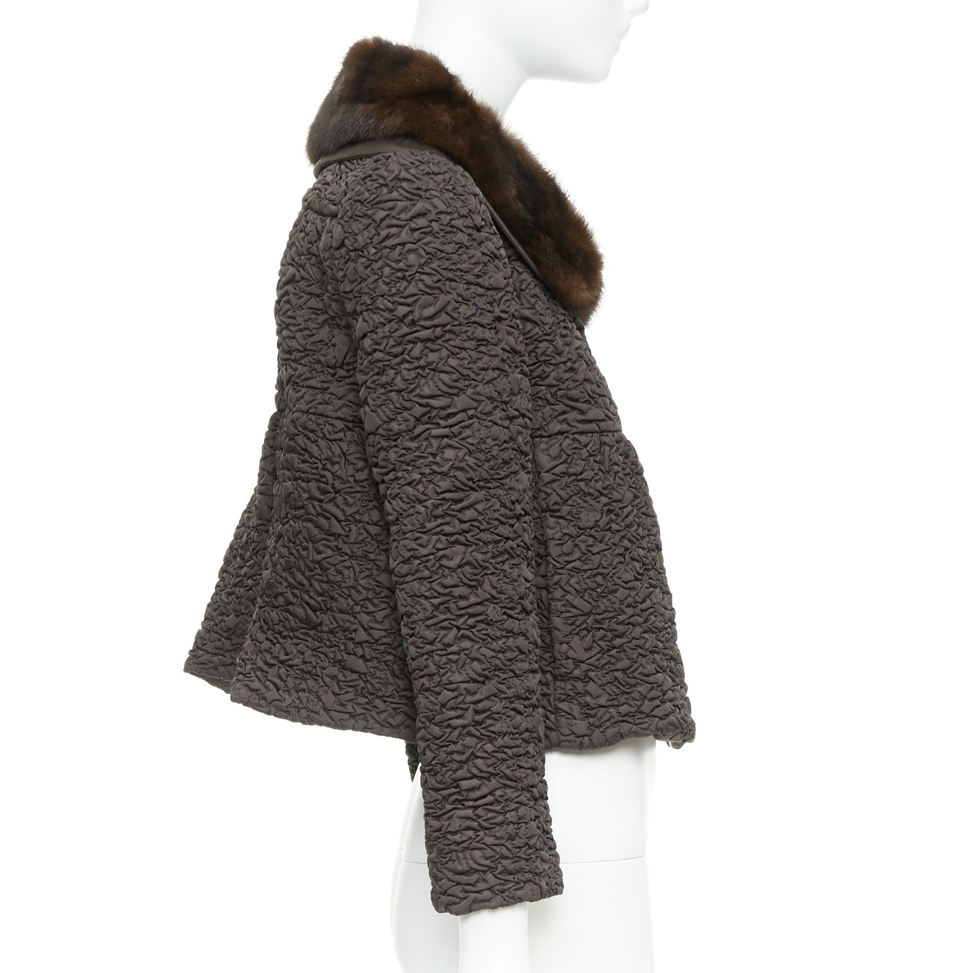 Prada PRADA 2010 brown mink fur collar crinkled quilted puff sleeve jacket IT40 S Size S / US 4 / IT 40 - 5 Thumbnail