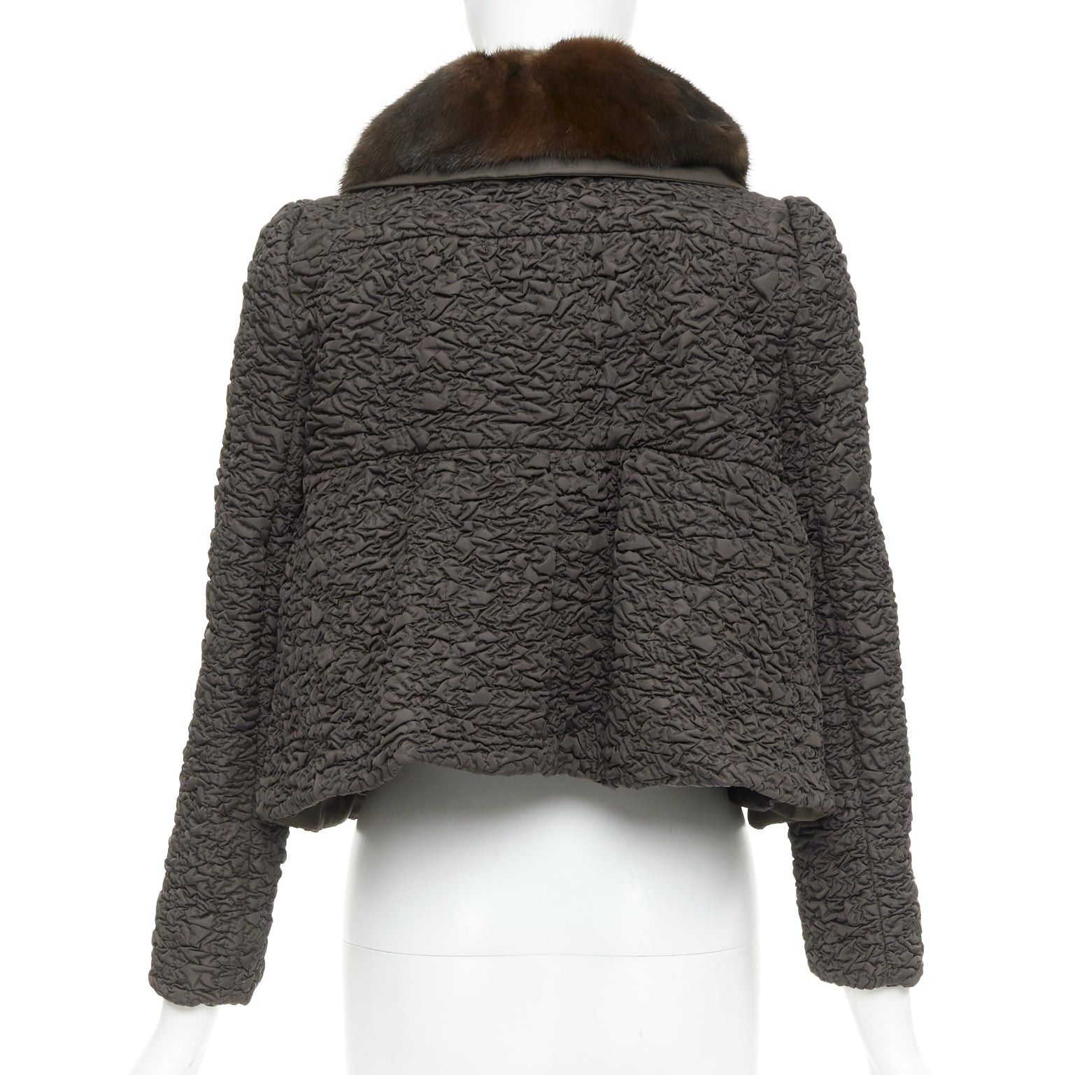 Prada PRADA 2010 brown mink fur collar crinkled quilted puff sleeve jacket IT40 S Size S / US 4 / IT 40 - 6 Thumbnail