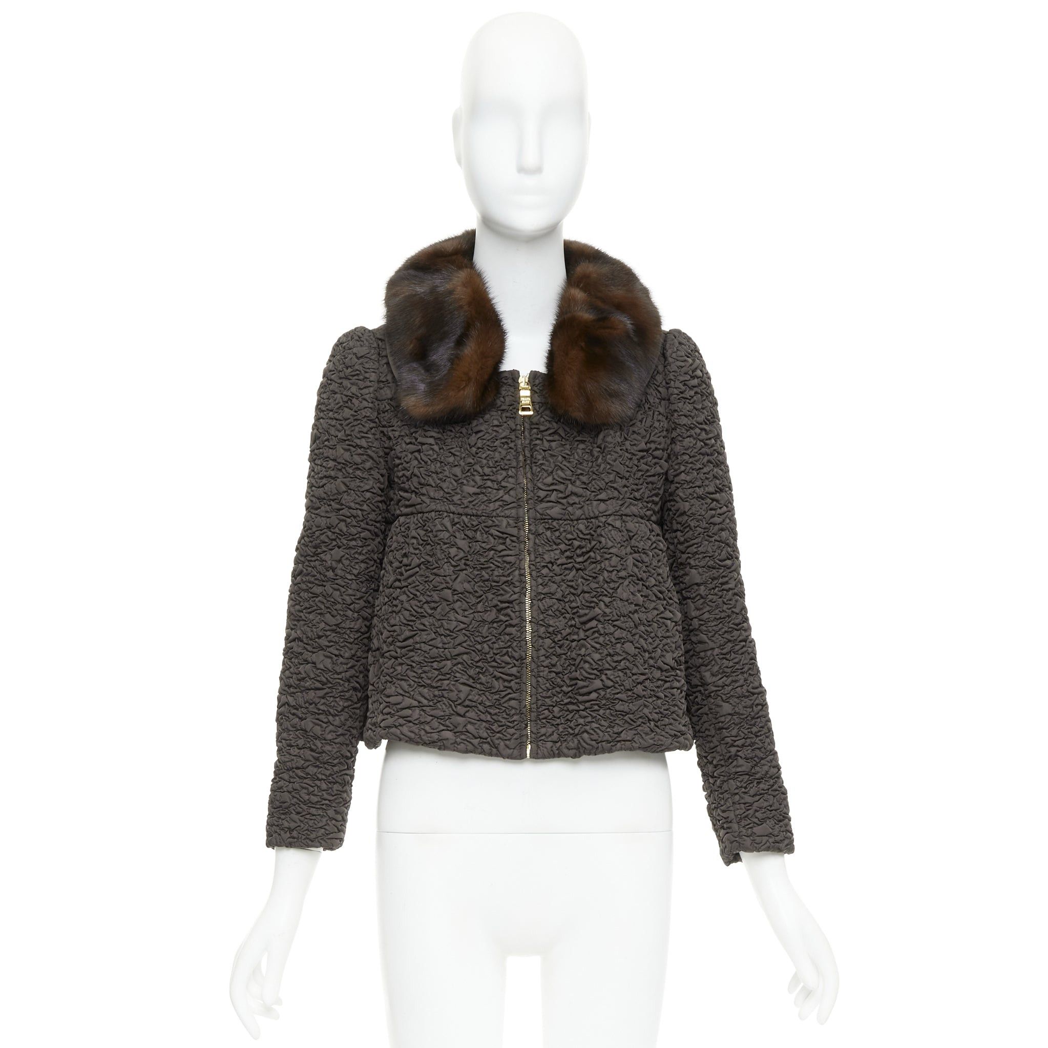 Prada PRADA 2010 brown mink fur collar crinkled quilted puff sleeve jacket IT40 S Size S / US 4 / IT 40 - 10 Thumbnail