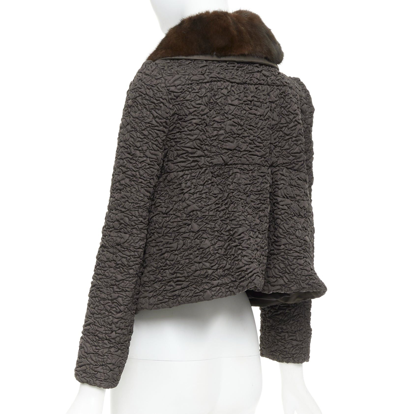Prada PRADA 2010 brown mink fur collar crinkled quilted puff sleeve jacket IT40 S Size S / US 4 / IT 40 - 7 Thumbnail