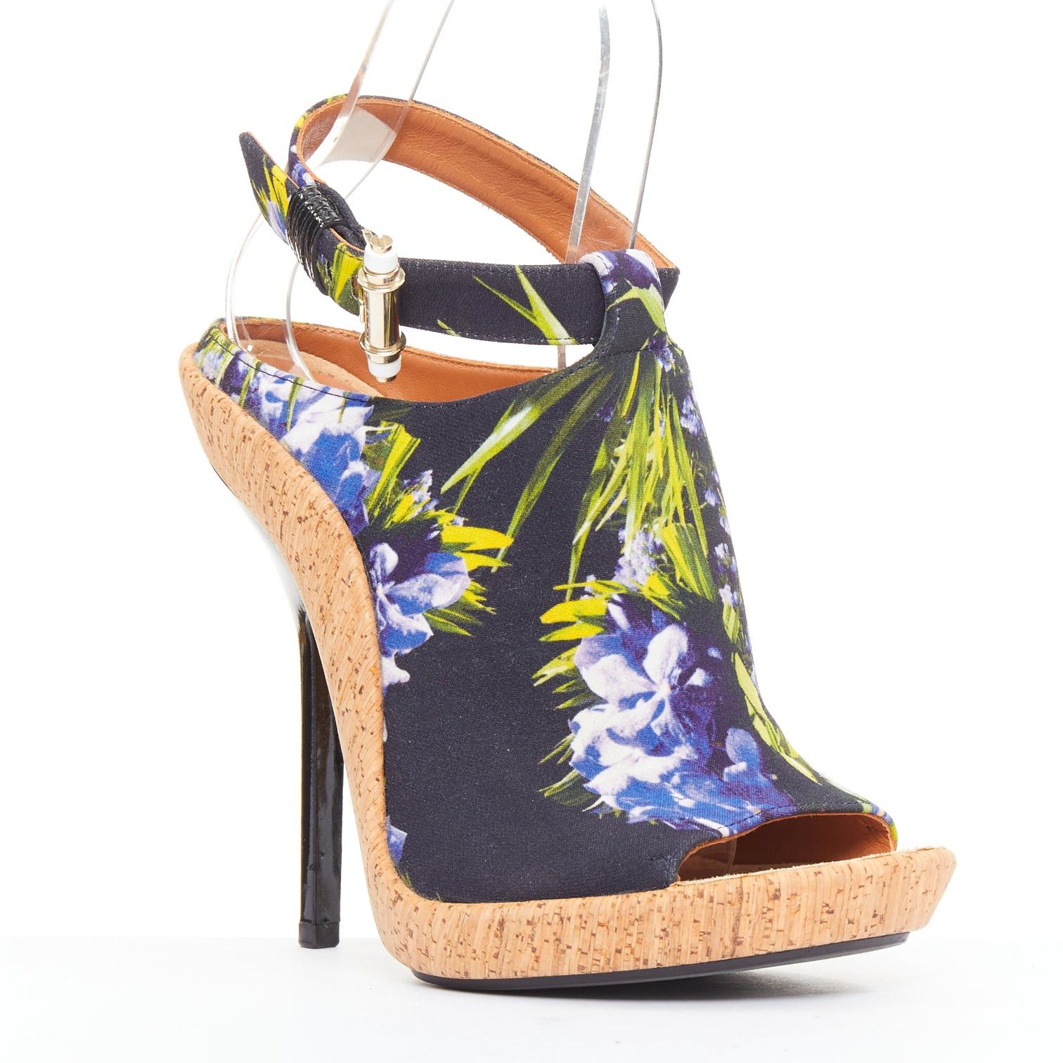 Givenchy rare GIVENCHY Riccardo Tisci Runway purple black floral canvas cork high heels EU38 Size US 8 / IT 38 - 2 Thumbnail