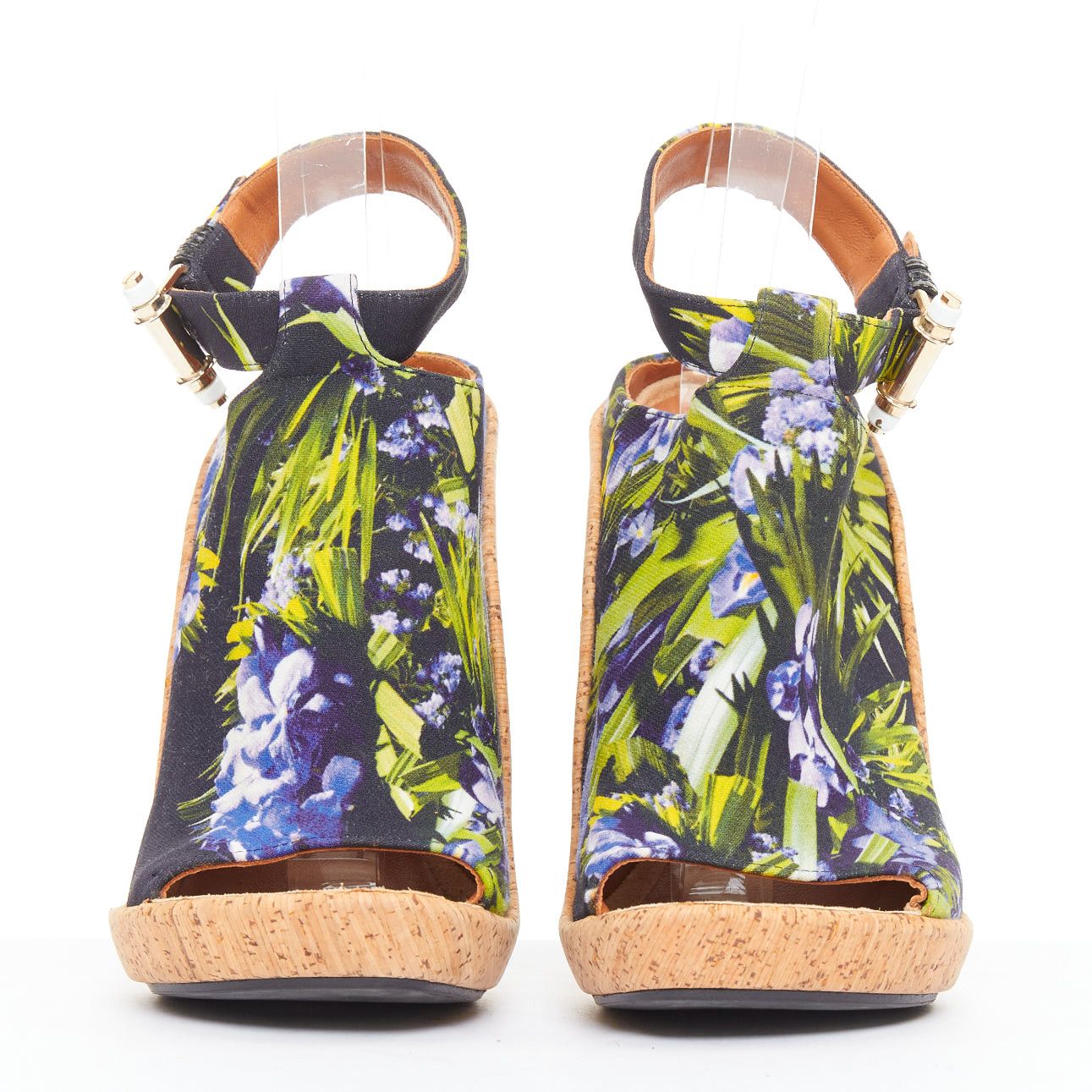 Givenchy rare GIVENCHY Riccardo Tisci Runway purple black floral canvas cork high heels EU38 Size US 8 / IT 38 - 3 Thumbnail