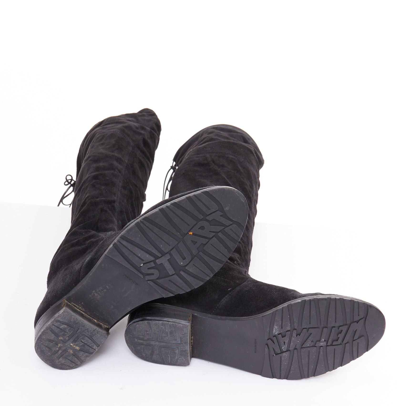 Stuart Weitzman STUART WEITZMAN Lowland black suede drawstring top over knee flat boots EU38 Size US 8 / IT 38 - 10 Thumbnail