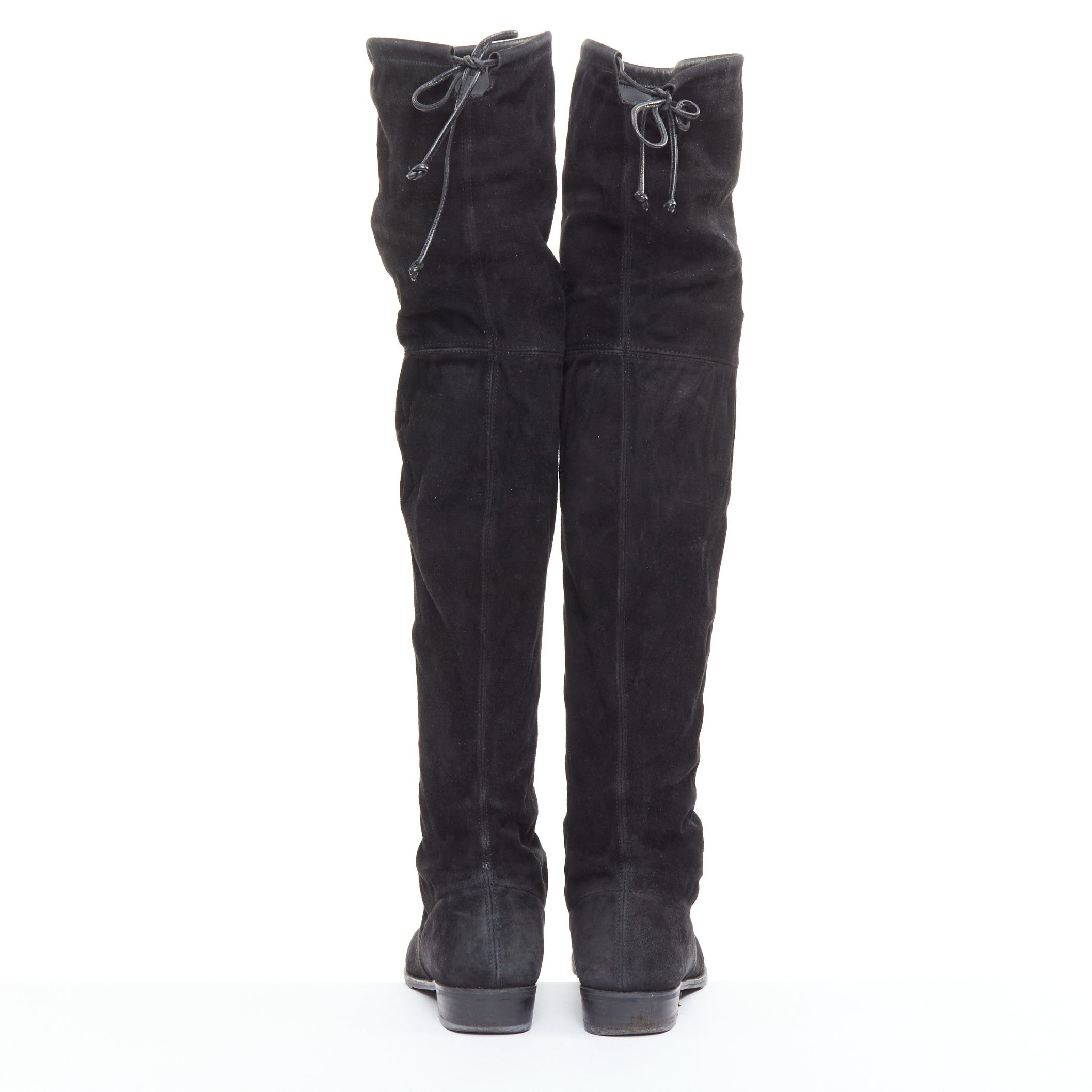Stuart Weitzman STUART WEITZMAN Lowland black suede drawstring top over knee flat boots EU38 Size US 8 / IT 38 - 5 Thumbnail