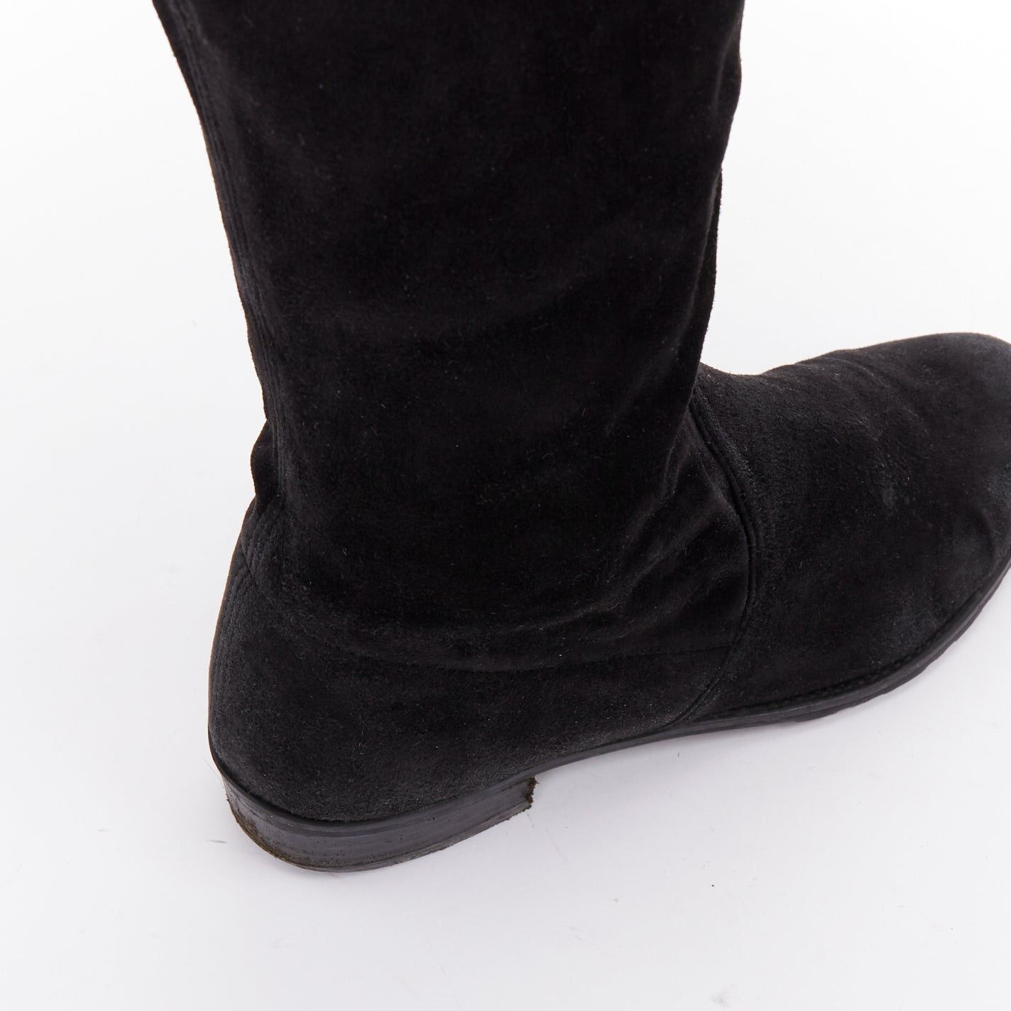 Stuart Weitzman STUART WEITZMAN Lowland black suede drawstring top over knee flat boots EU38 Size US 8 / IT 38 - 7 Thumbnail