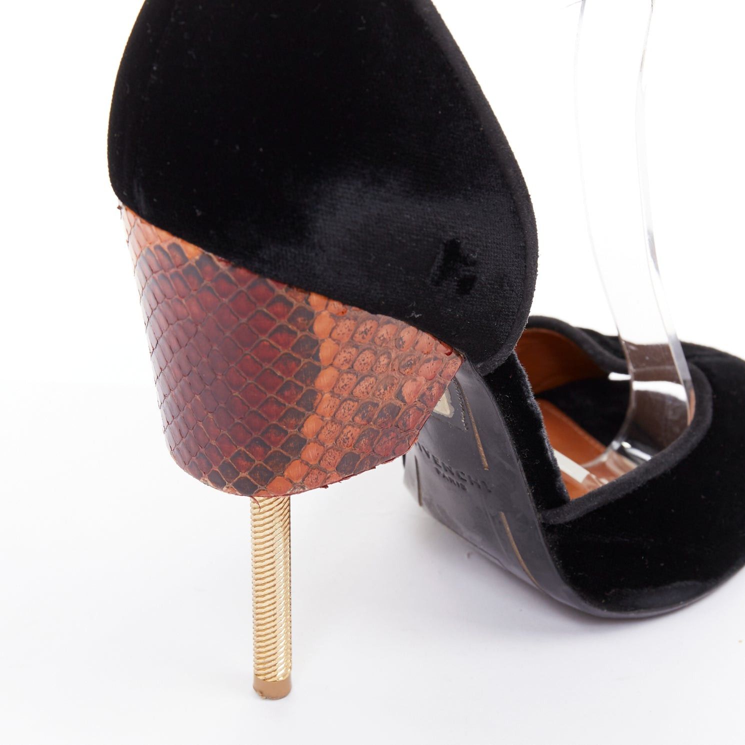 Givenchy GIVENCHY Matilda black velvet brown snake leather metal pin heel sandal EU40 Size US 10 / IT 40 - 8 Thumbnail
